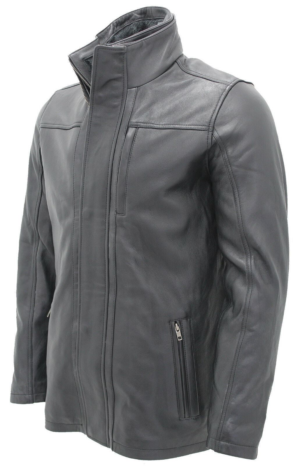 Mens Classic Warm Leather Mid Length Overcoat-Eastwood
