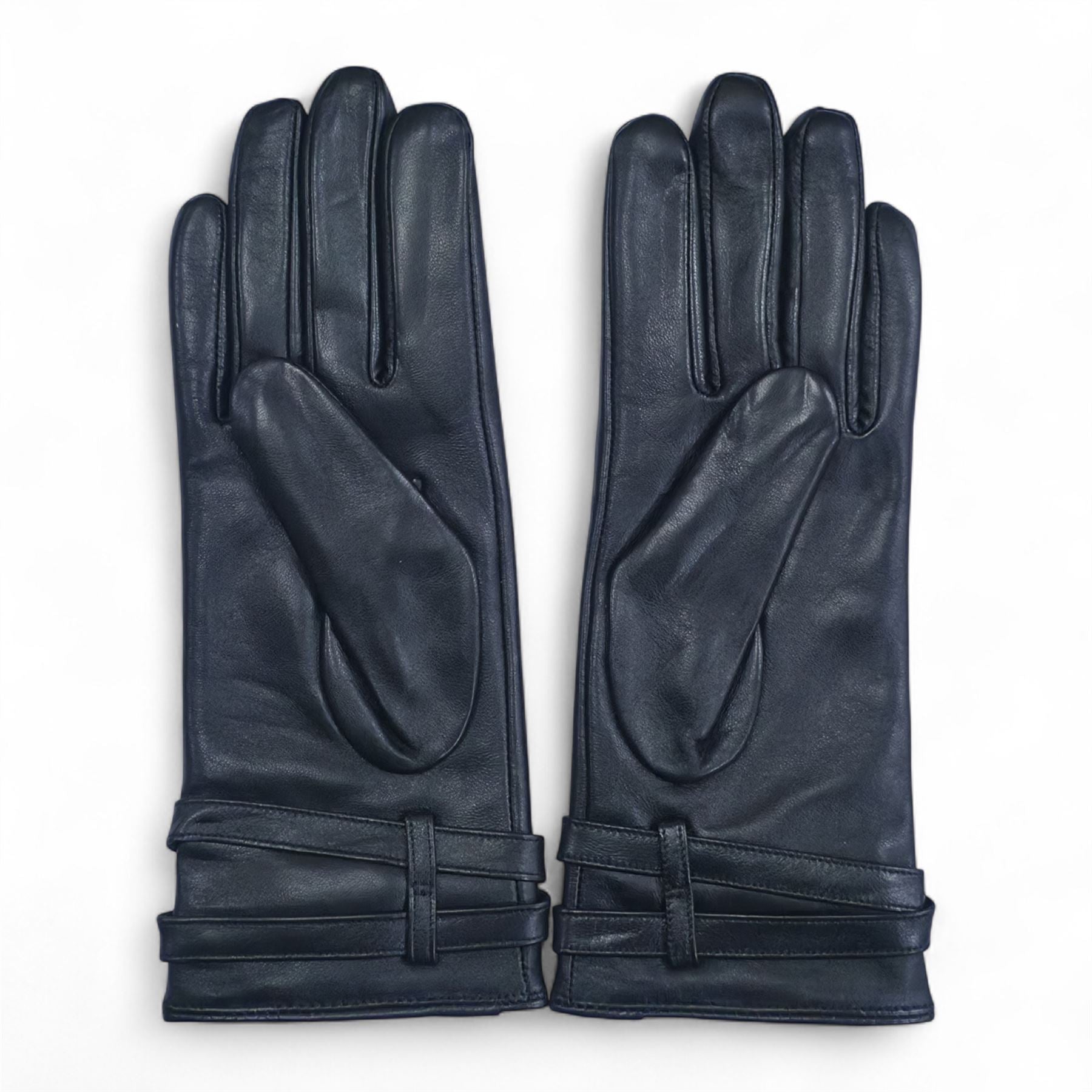 Womens Italian Leather Winter Buckle Soft Wool Lining Gloves - L-GLV-601