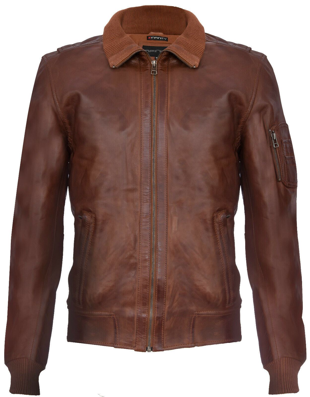 Mens Smart Leather Varsity Bomber Jacket-Chesterfield
