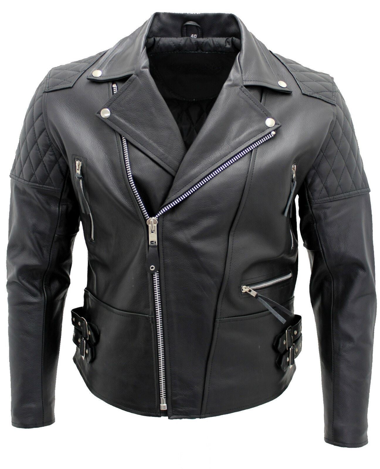 Mens Brando Cowhide Leather Biker Jacket-Stotfold