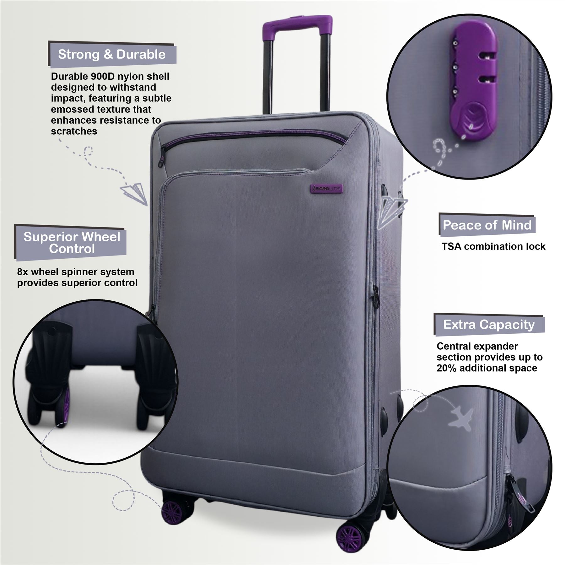 Handa Medium Soft Shell Suitcase in Grey