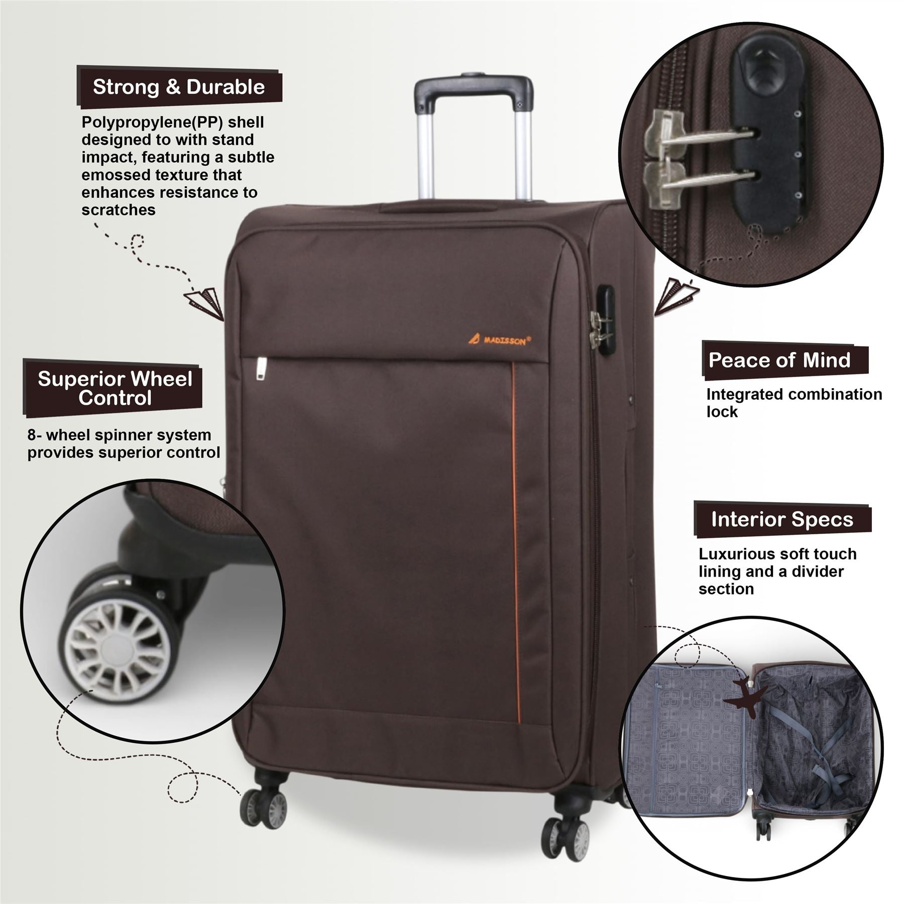 Carrollton Large Soft Shell Suitcase in Brown
