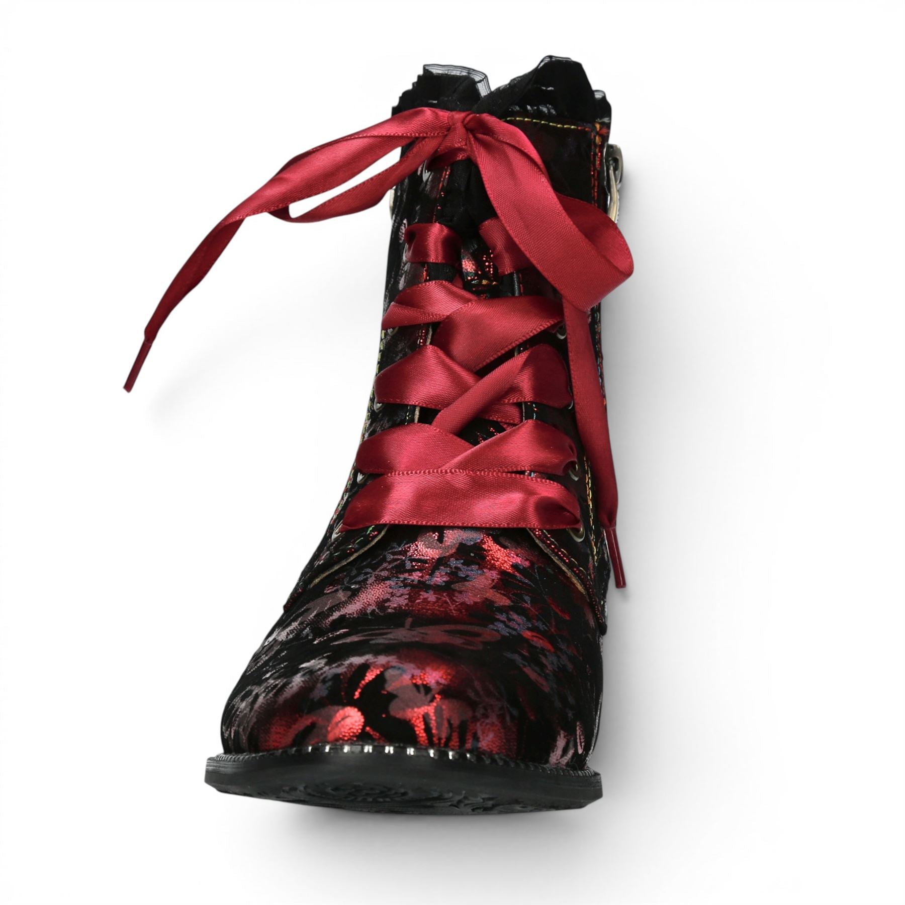 Laura Vita Floral Womens Gothic Victorian Red Leather Ankle Heeled Boots - Emcmao-45
