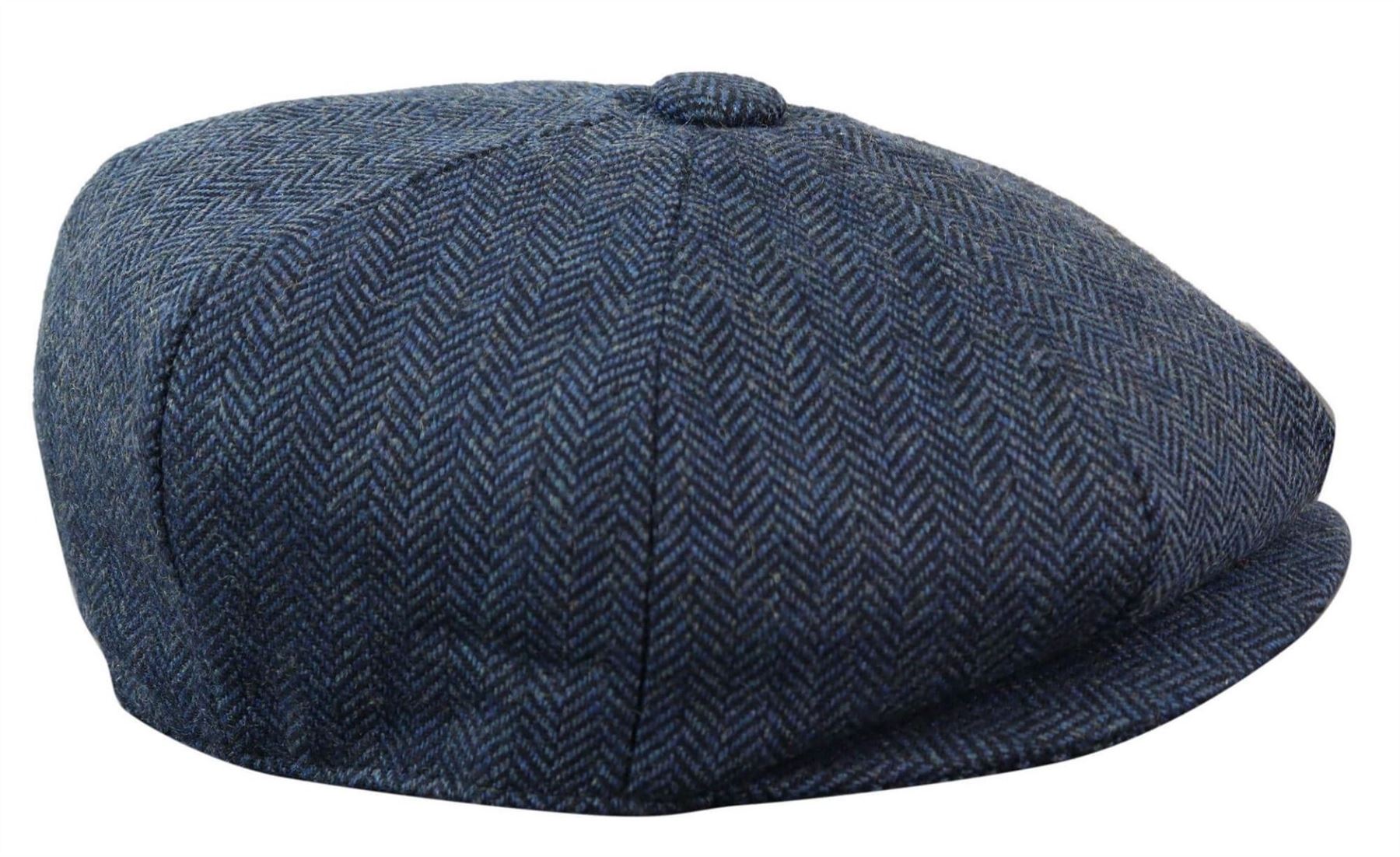 Mens Peaky Blinders Blue Tweed Gatsby Flat Baker Hat
