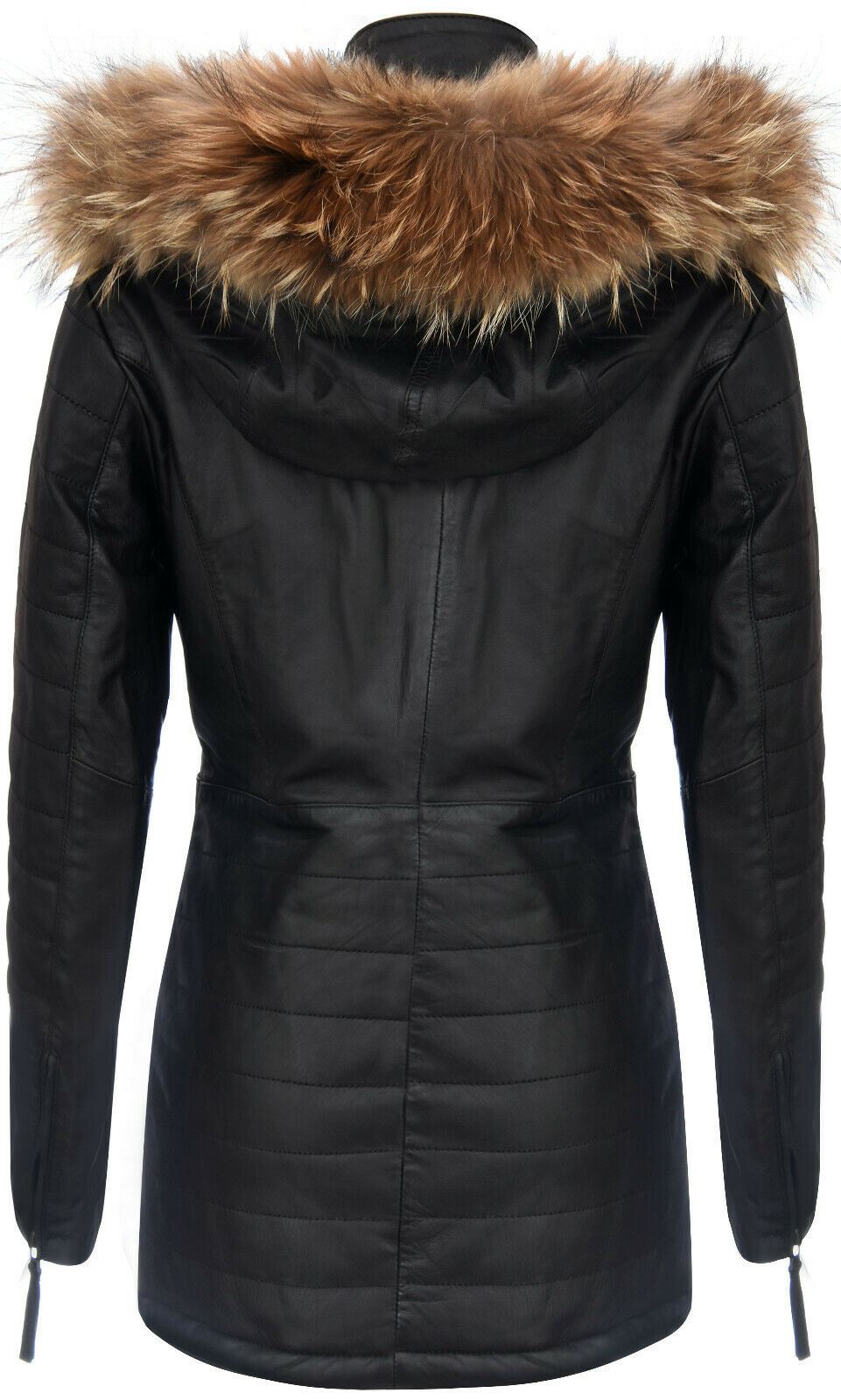 Womens Slim Fit Leather Hooded Parka Jacket-Northam