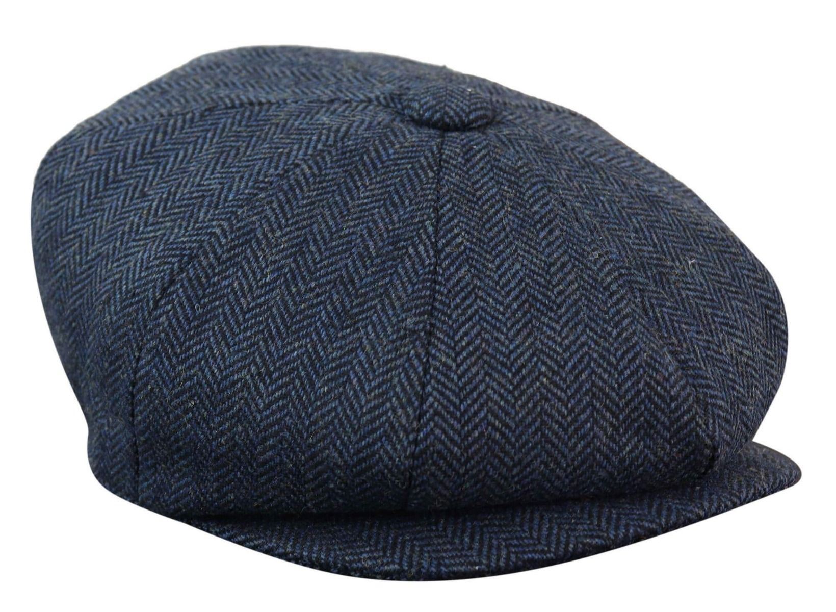 Mens Peaky Blinders Blue Tweed Gatsby Flat Baker Hat
