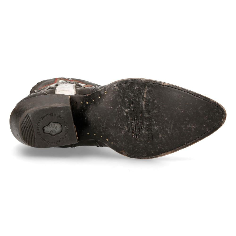 New Rock Grey Leather Pointed Cowboy Boots- WSTM004-S2