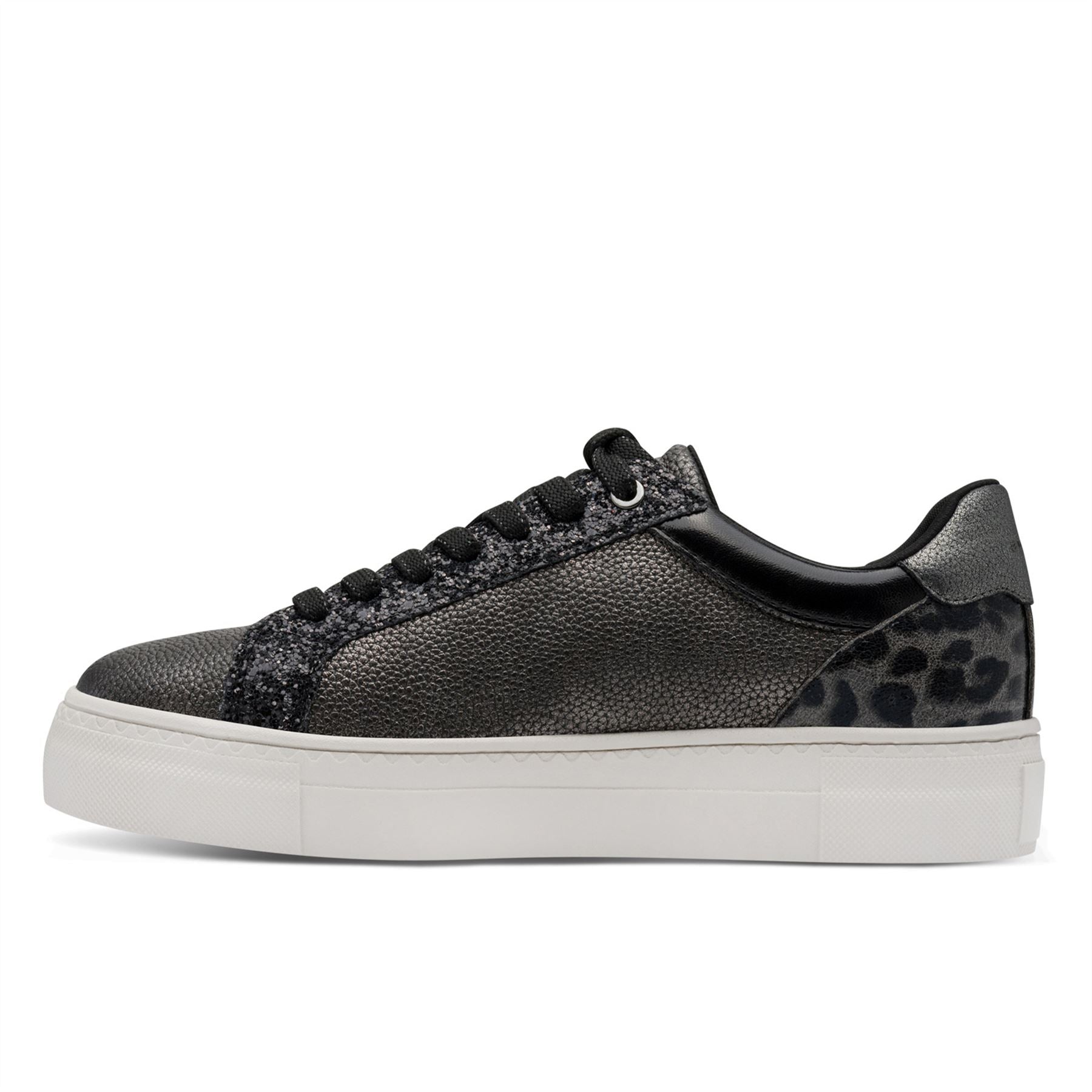 Tamaris Womens Pewter Silver Faux Leather Fashion Lace Up Sneakers