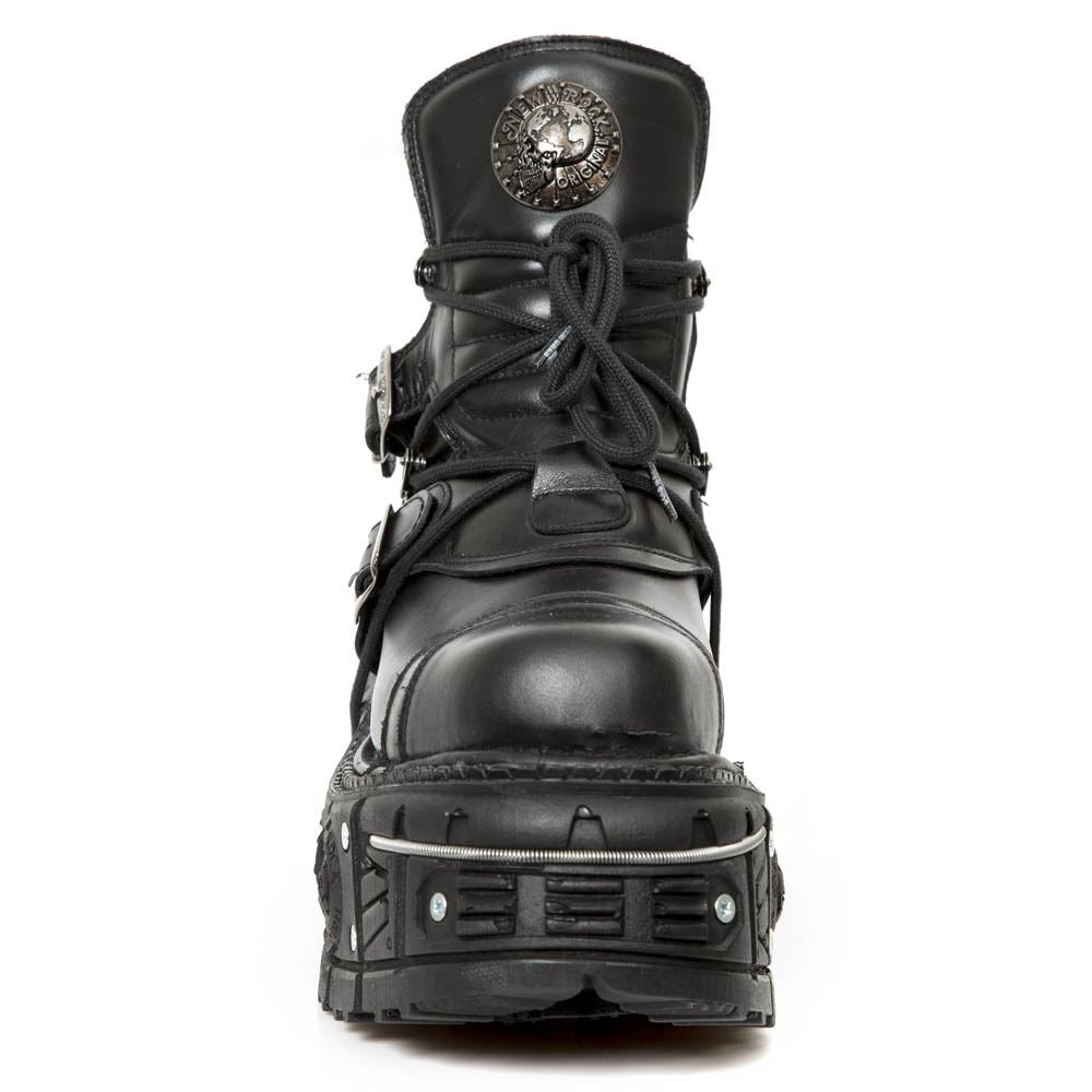 New Rock M-TANK007-S1 Black Leather Gothic Combat Platform Ankle Boots