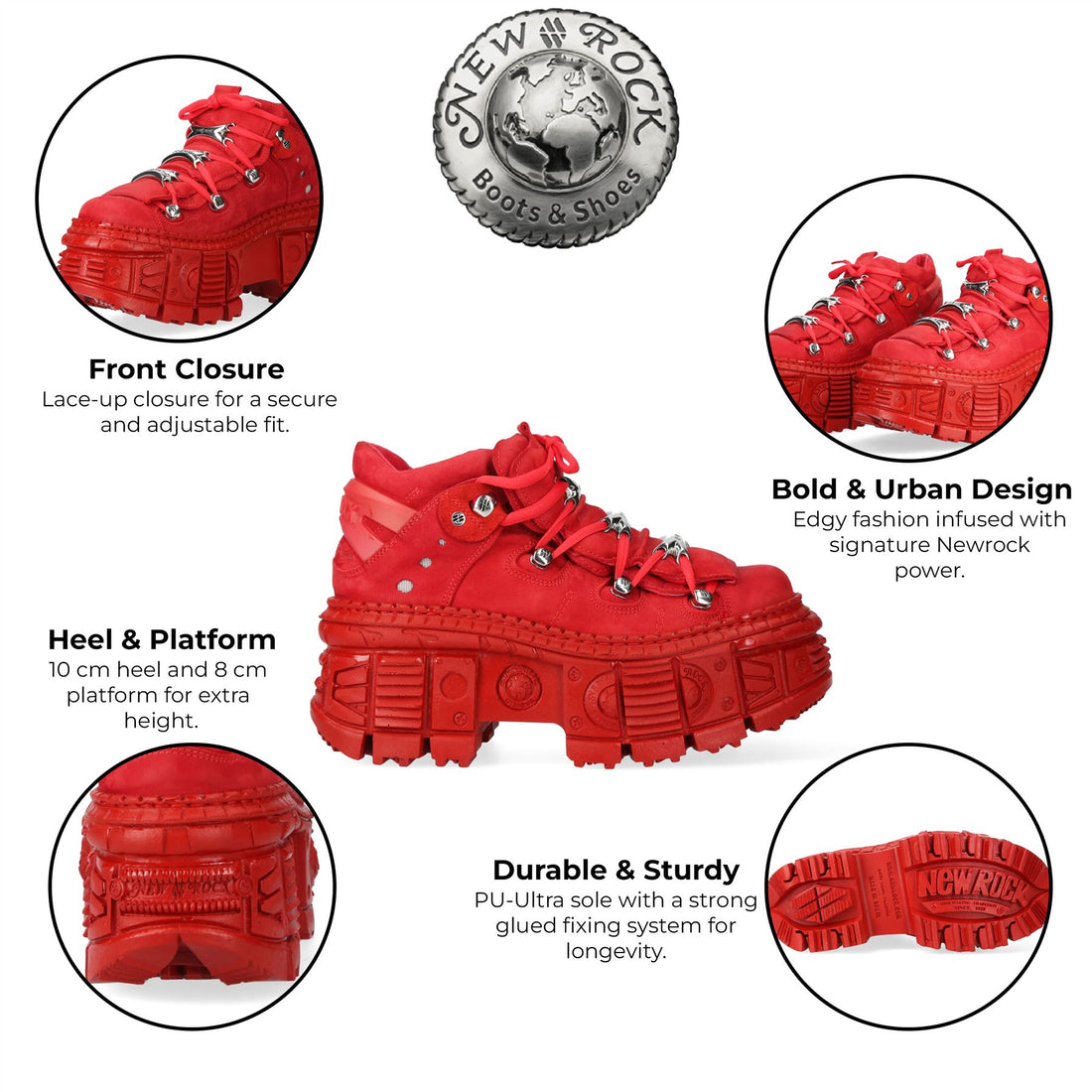 New Rock M-106WALL-C13 Metallic Red Leather Gothic Ankle Boots