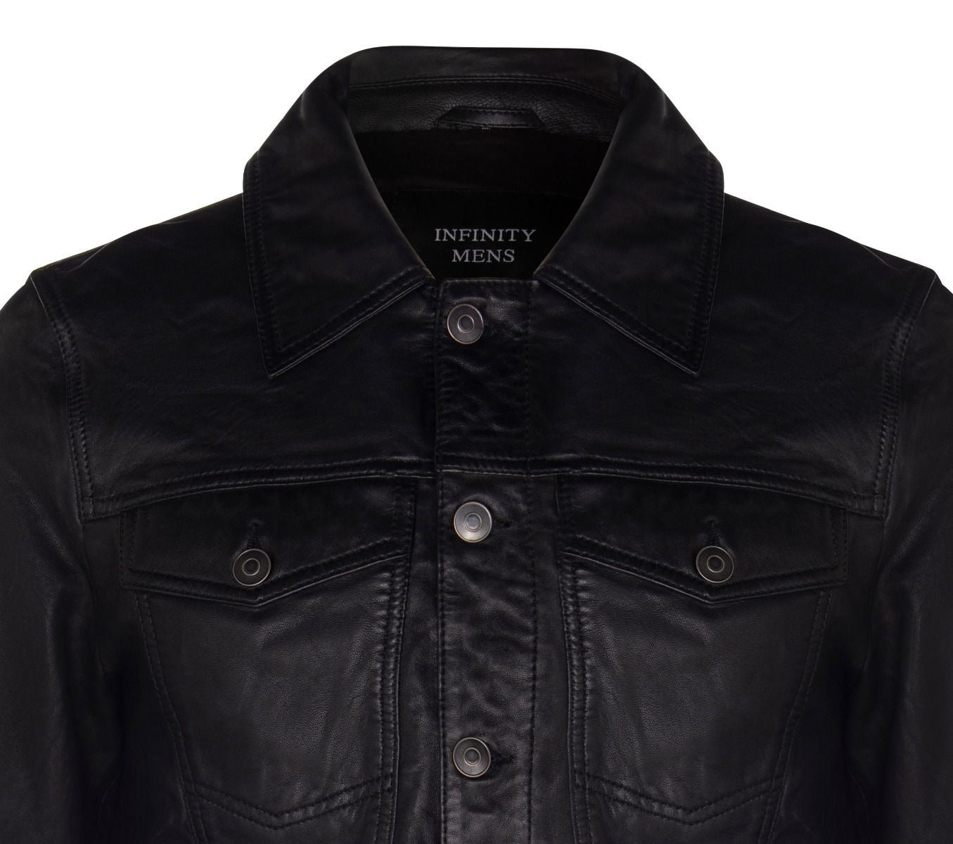 Mens Shirt Trucker Leather Jacket-Dagenham