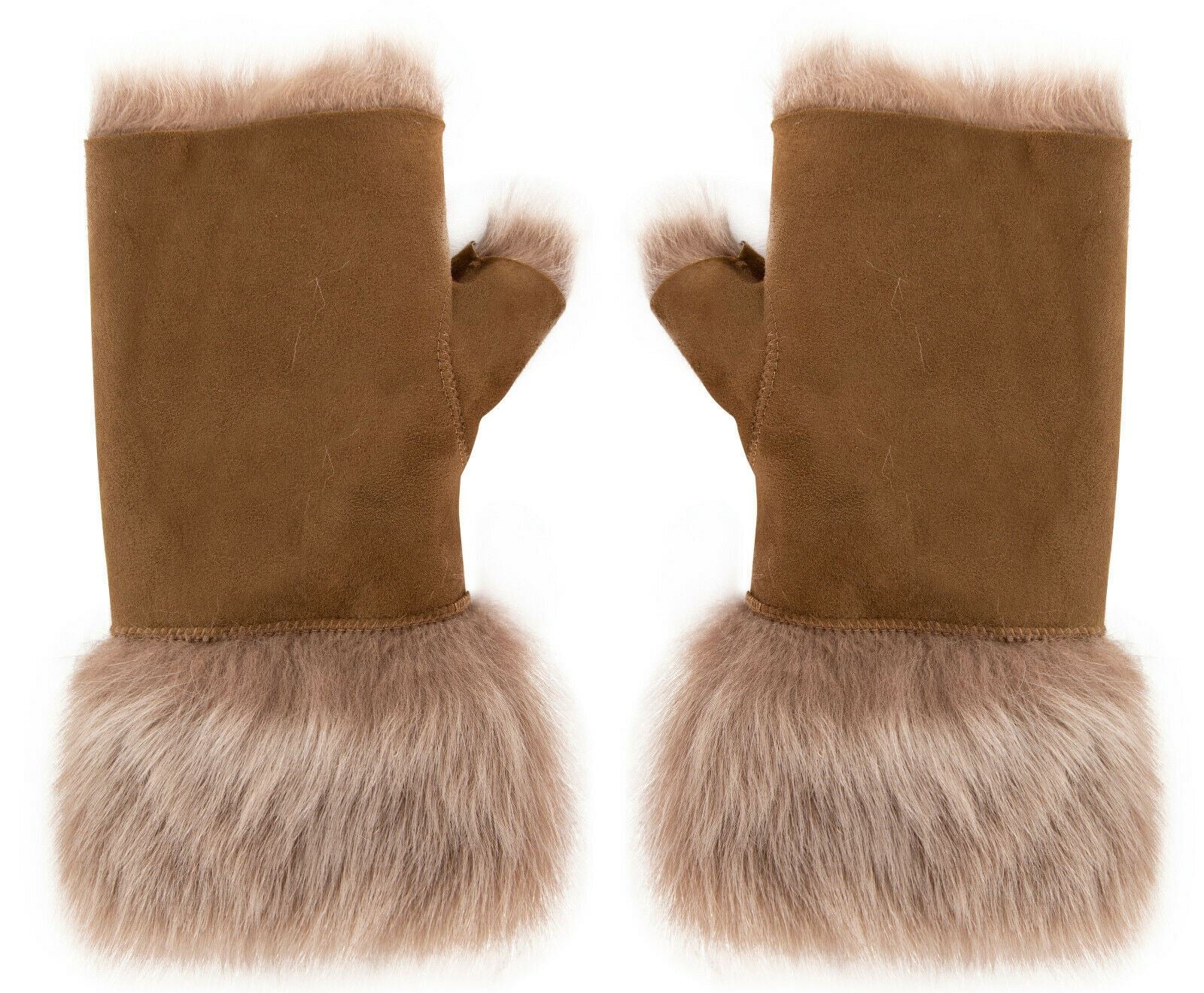 Womens Shearling Mittens Fingerless Cuffs Toscana Suede Sheepskin Fur