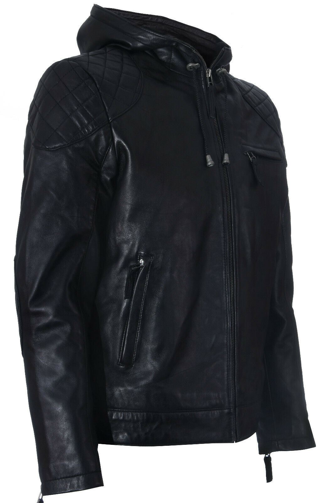 Mens Classic Hooded Leather Bomber Jacket-Chorleywood
