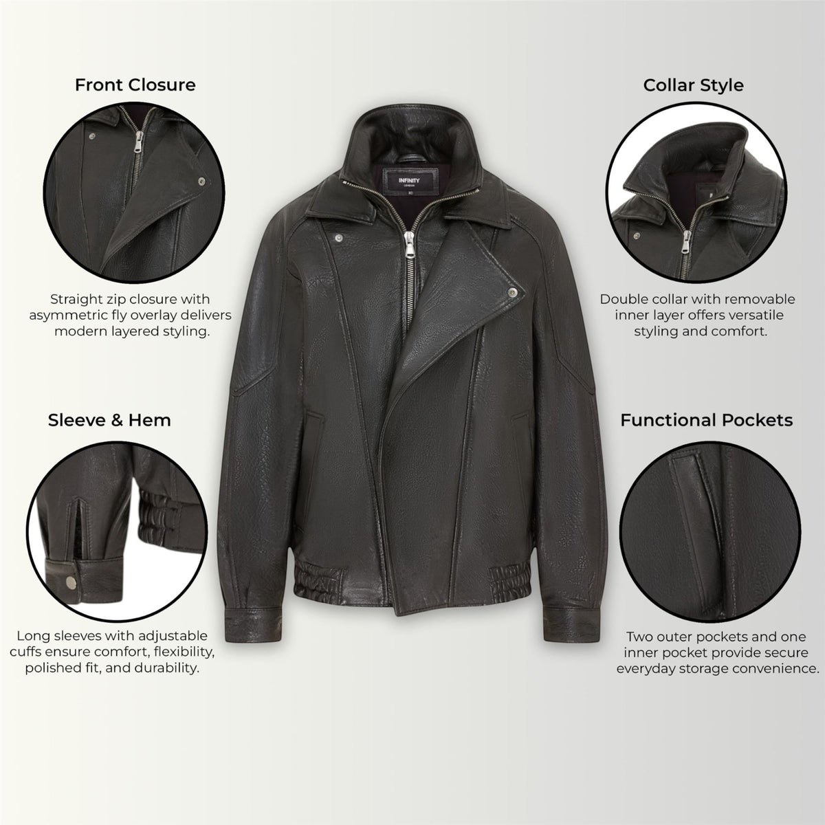 Womens Leather Biker Blouson Oversized Jacket - Big Bomber