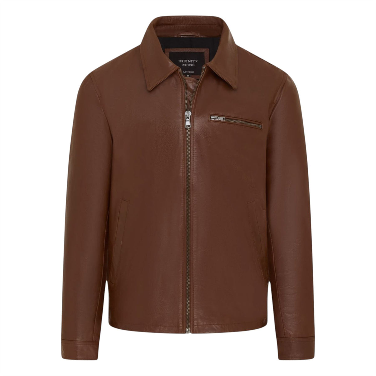 Mens Leather Harrington Collar Biker Jacket - Arick
