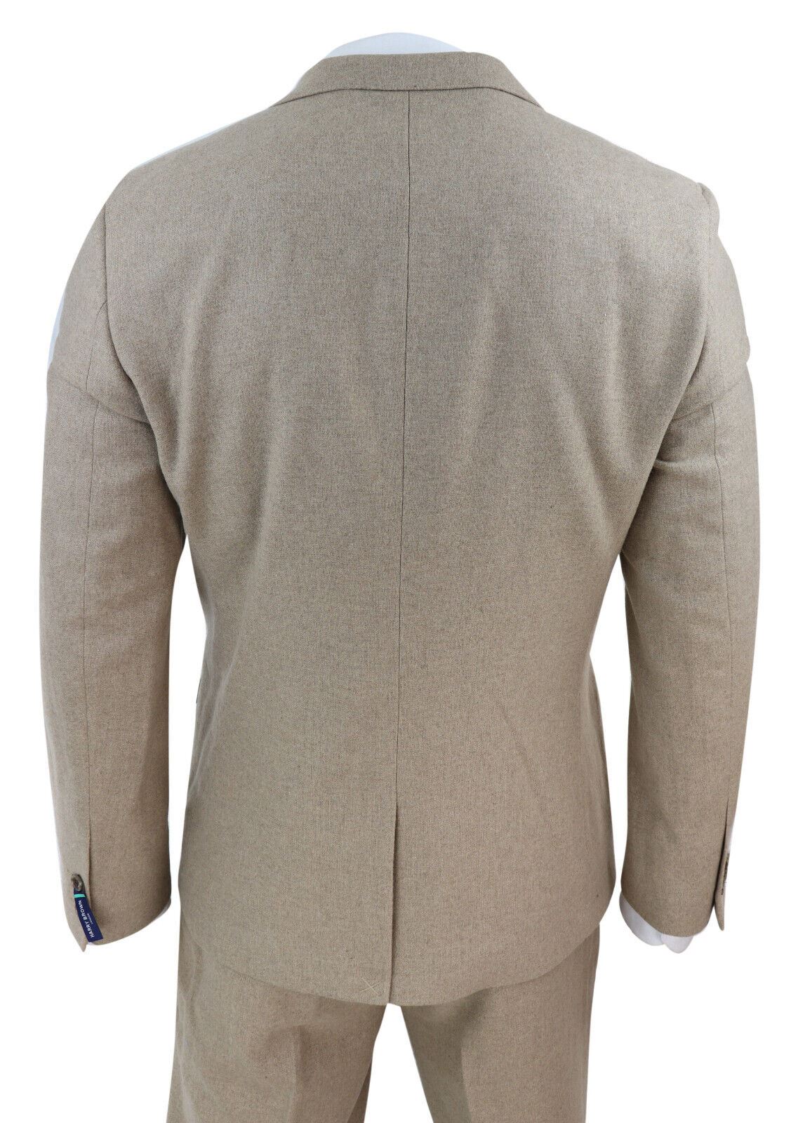 Mens Tweed 3 Piece Beige Formal Wedding Suit