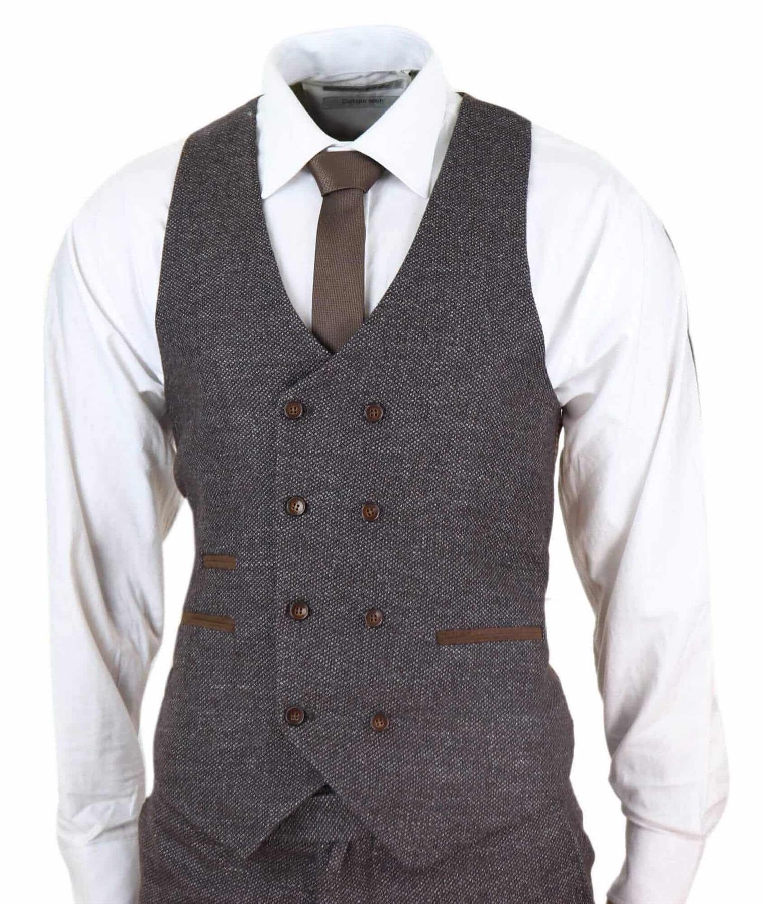Mens Brown Wool 3 Piece Suit Double Breasted Tweed Peaky Blinders 1920