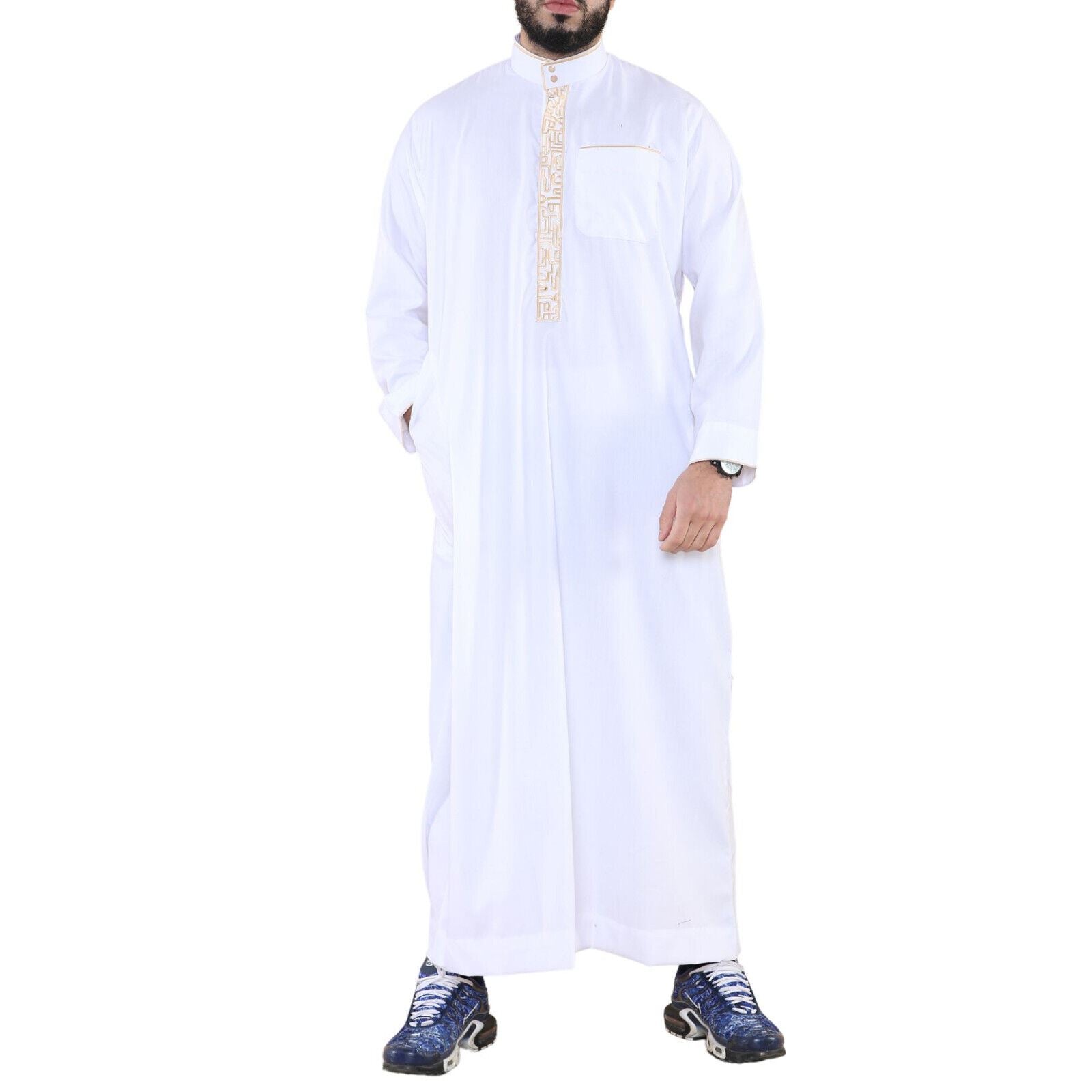 Mens Thobe Jubba Emirati Islamic Arabic Eid Embroidery Kaftan Jubbah Robe