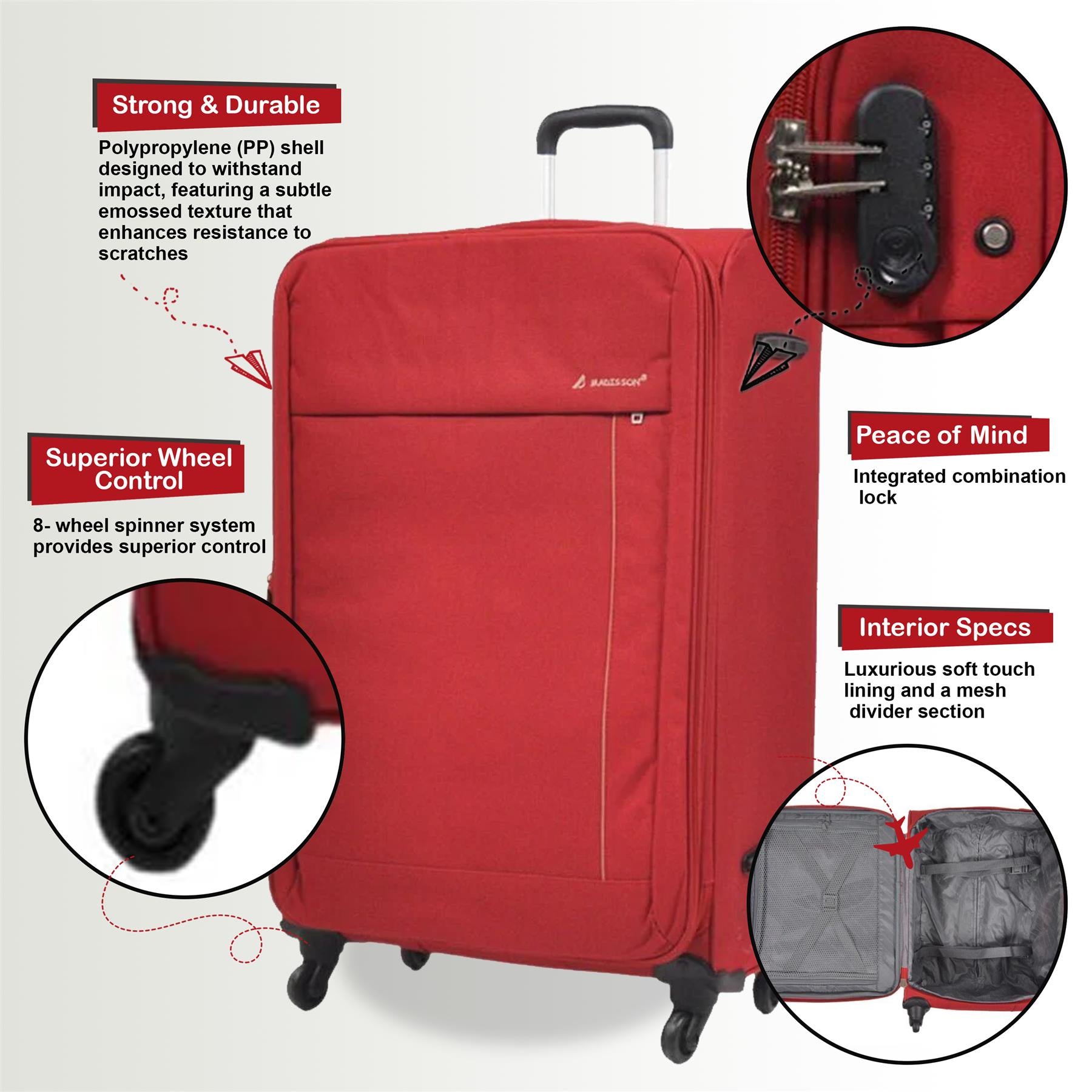 Carrollton Large Soft Shell Suitcase in Red