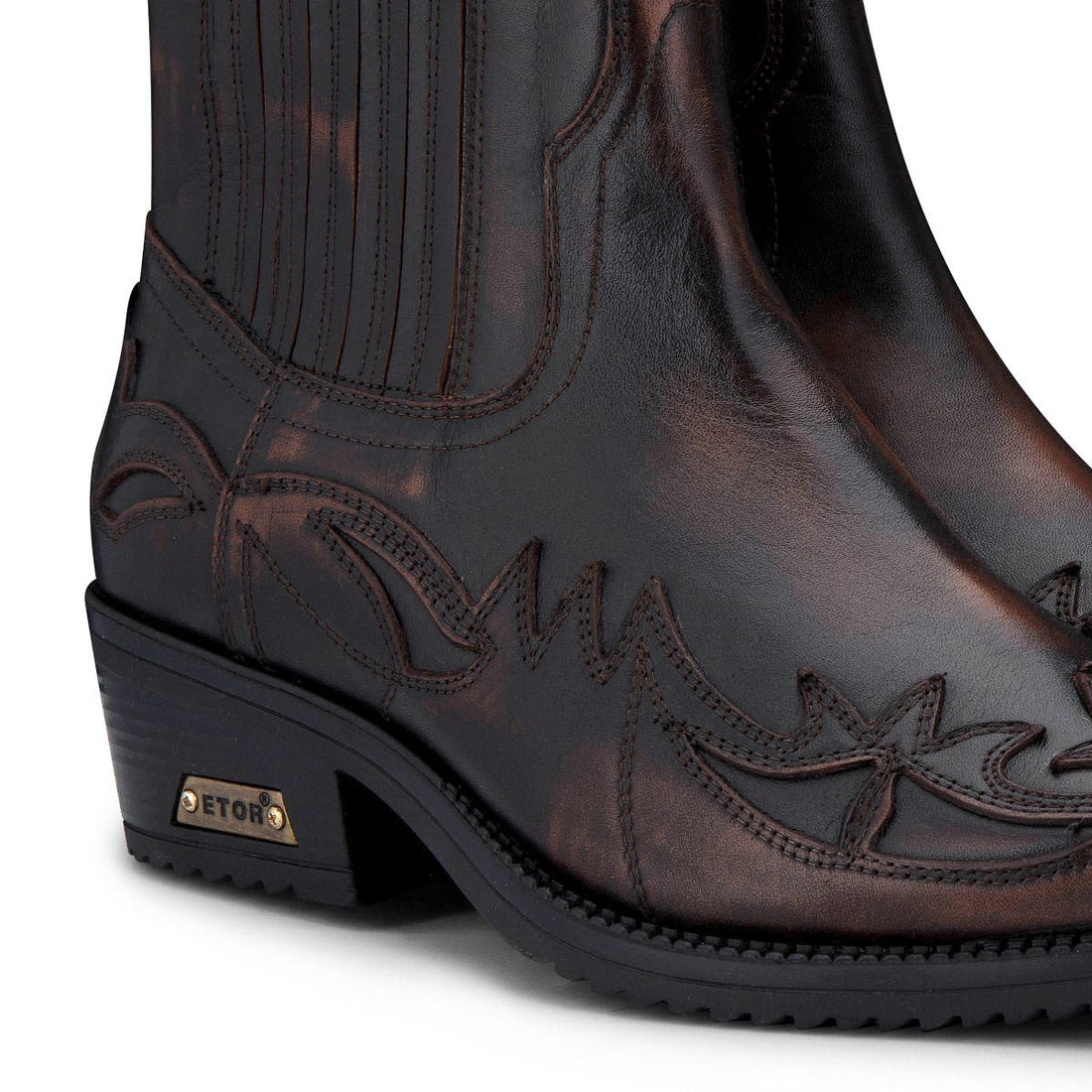 Mens Black/Brown Winklepicker Cowboy Ankle Boots