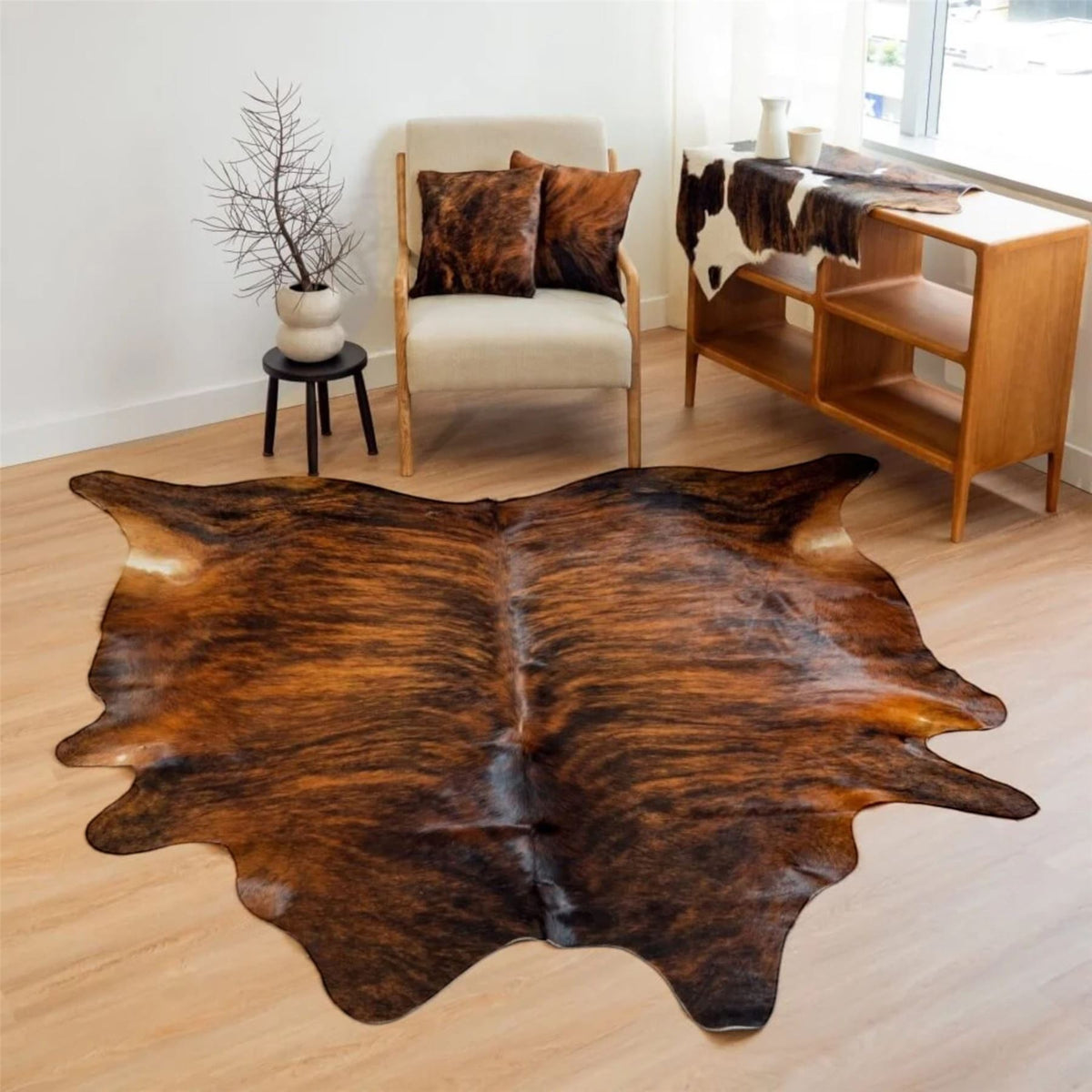 Natural Cow Leather Cowhide Hairon Rug - Dark Brindle