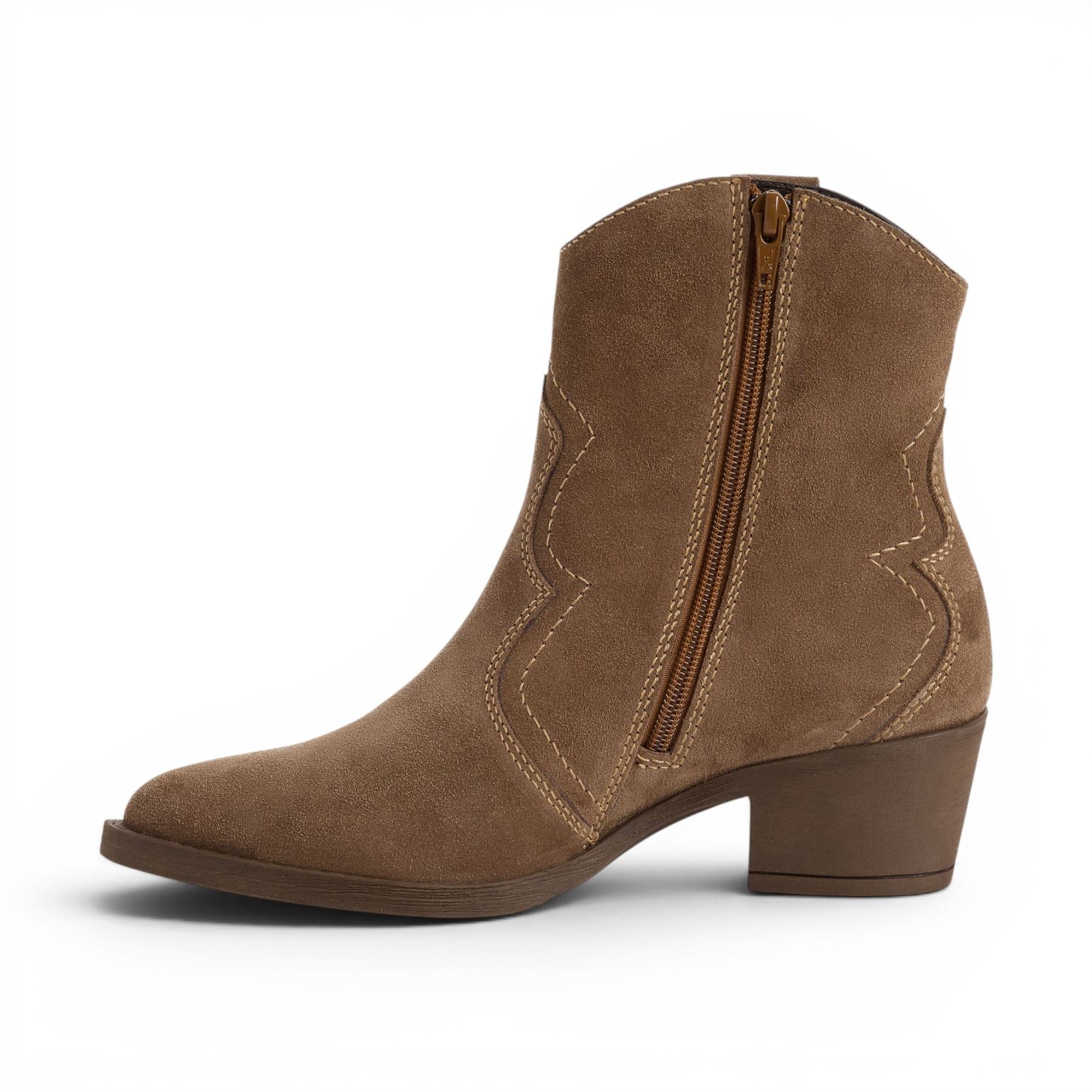 Tamaris Women’s Camel Brown Suede Leather Cowboy Western Ankle Boots - 25702-41