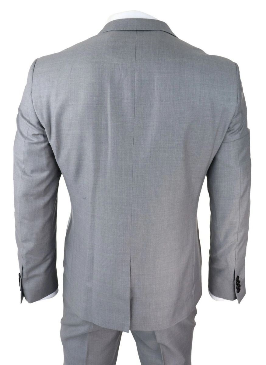 Mens 3 Piece Light Grey Classic Stitch Retro Suit