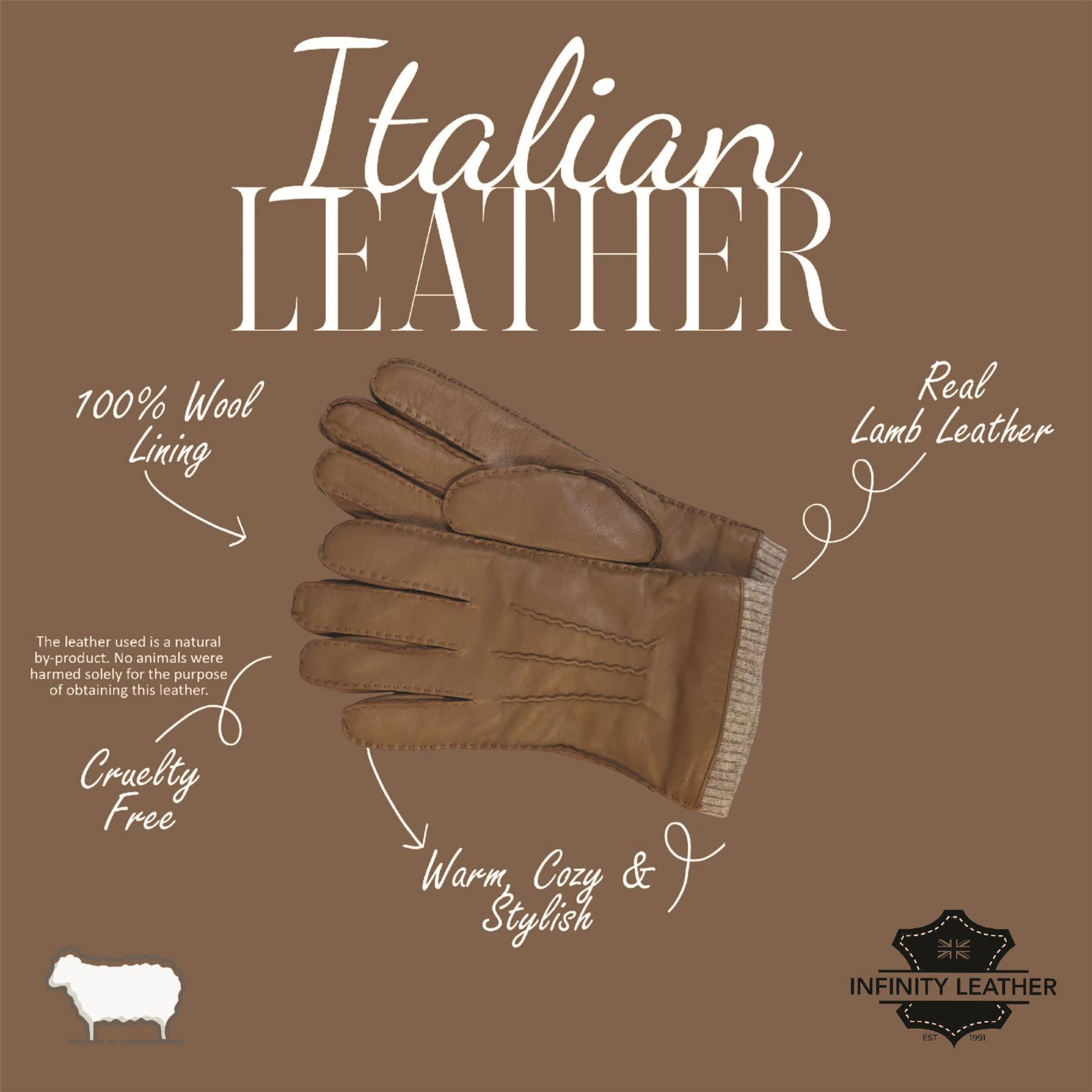 Men’s Italian Leather Warm Wool Lining Winter Gloves - M-LGV-405