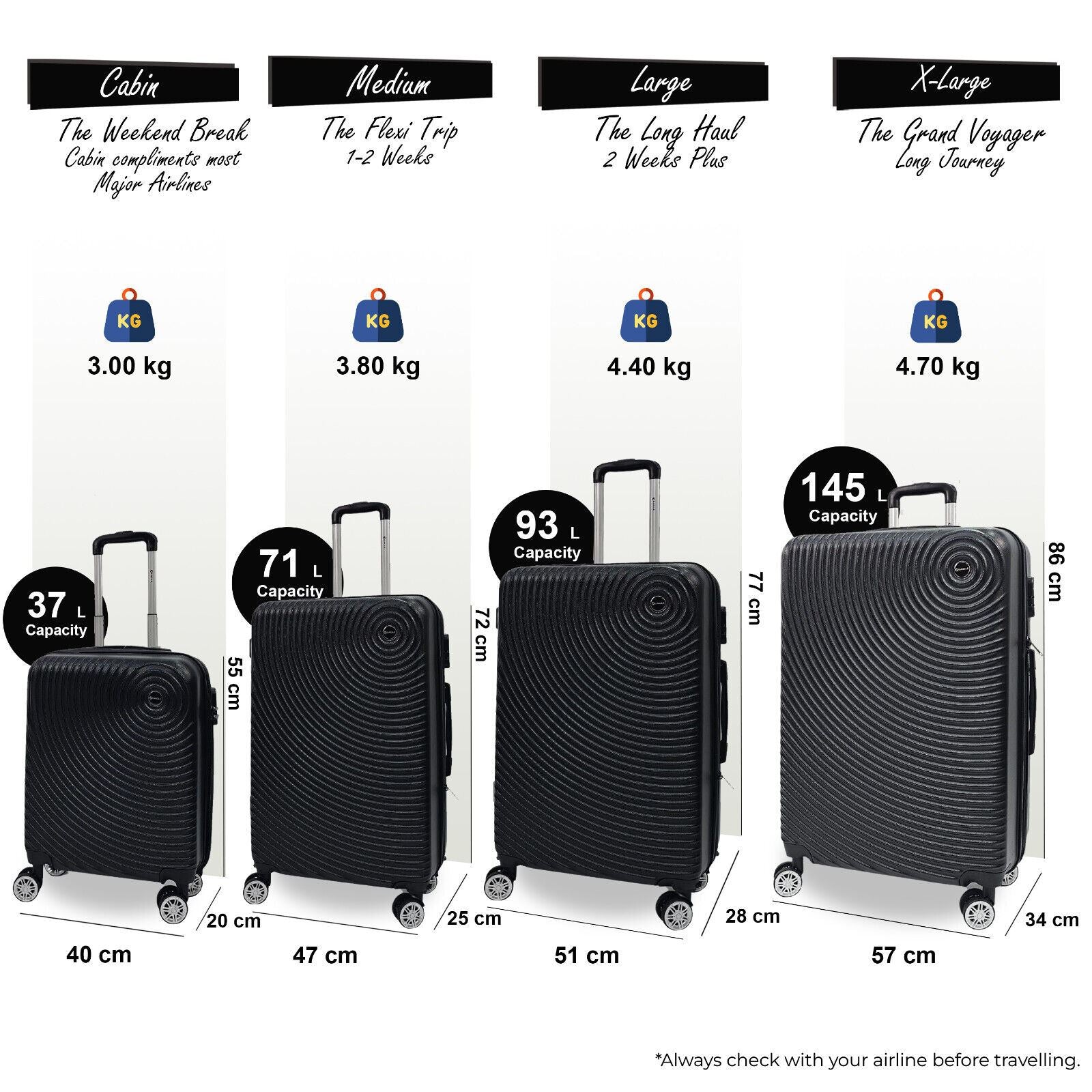 Hard Shell ABS Cabin Suitcase Luggage Set