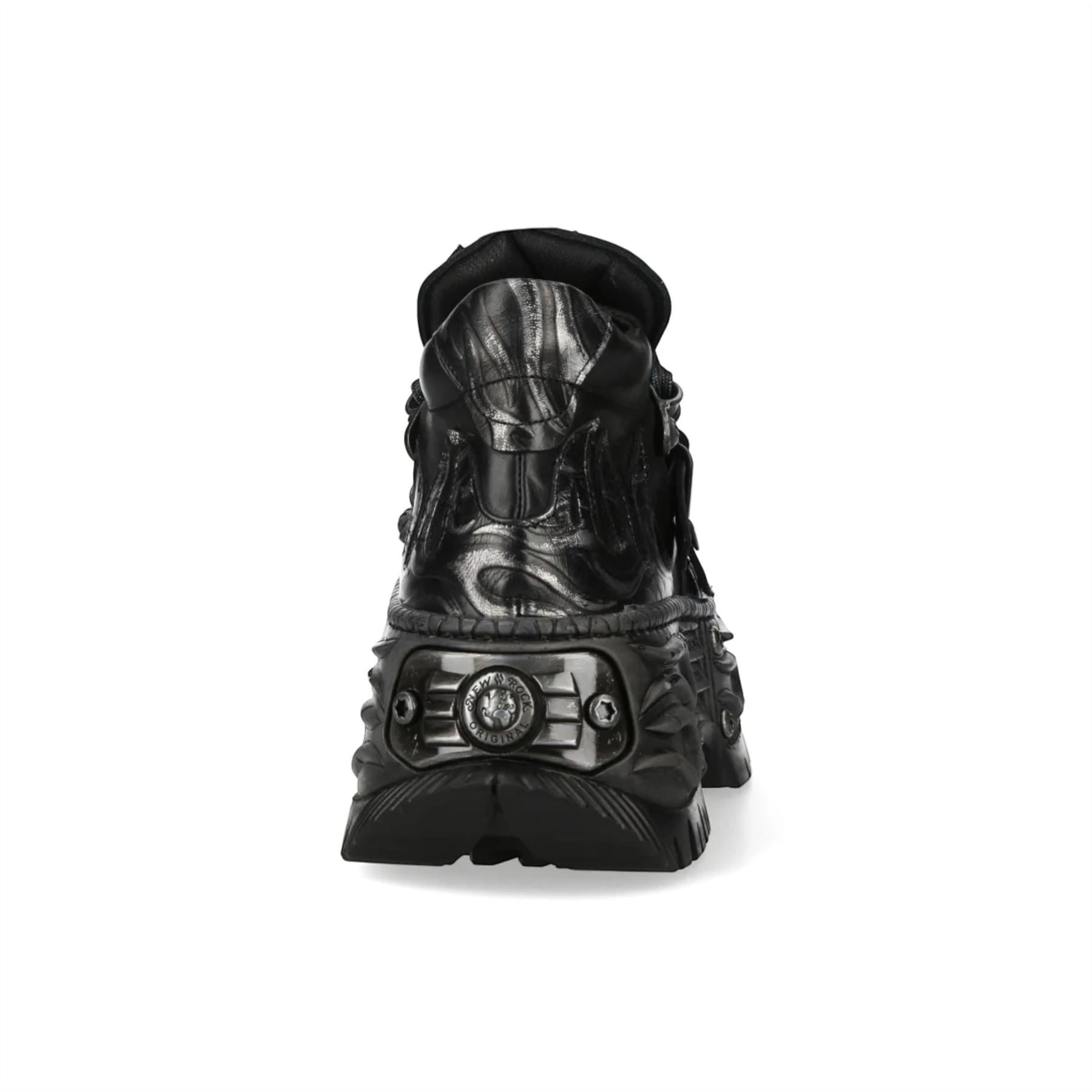 New Rock Black Leather Gothic Biker Platform Ankle Boots - NEWWALL020-C4