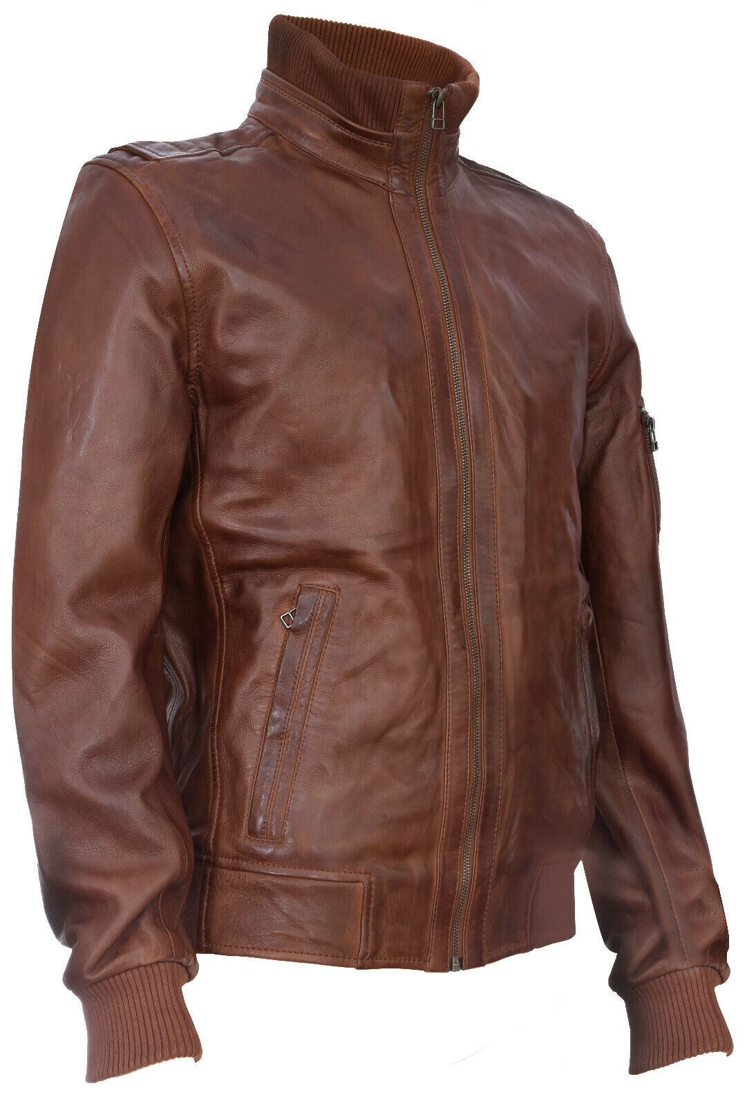 Mens Smart Leather Varsity Bomber Jacket-Chesterfield - Upperclass Fashions 