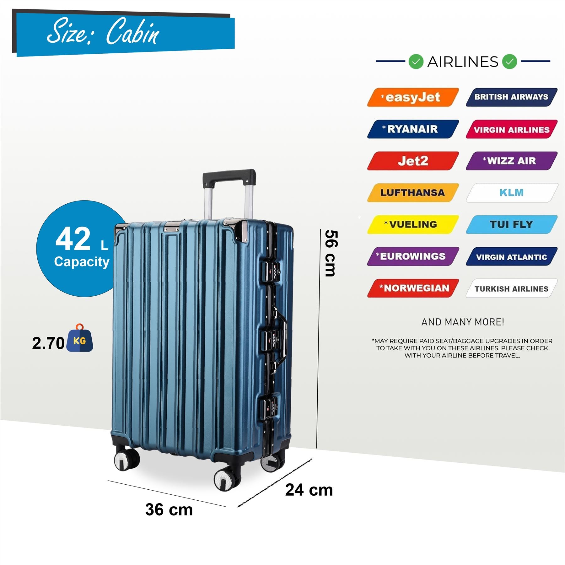 Airdrie Cabin Hard Shell Suitcase in Blue