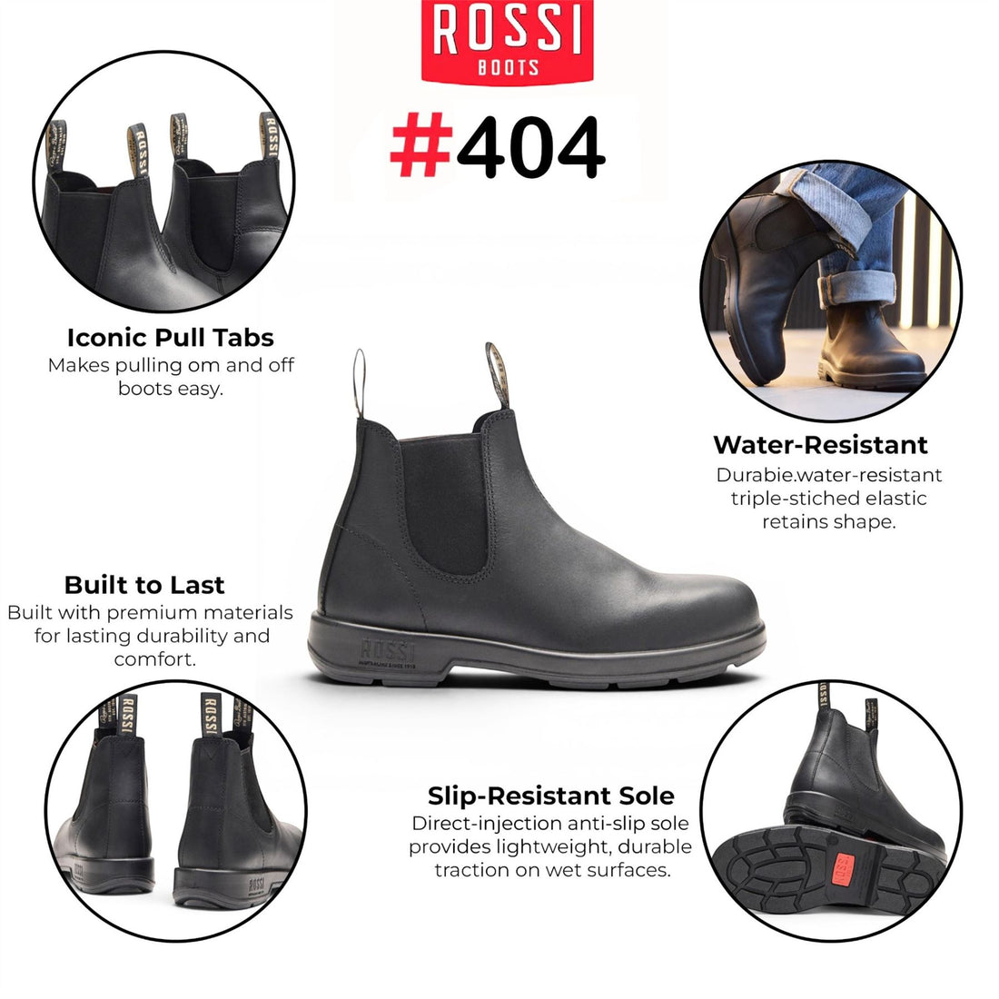 Rossi 404 Black Leather Outdoor Chelsea Boots - Spinifex