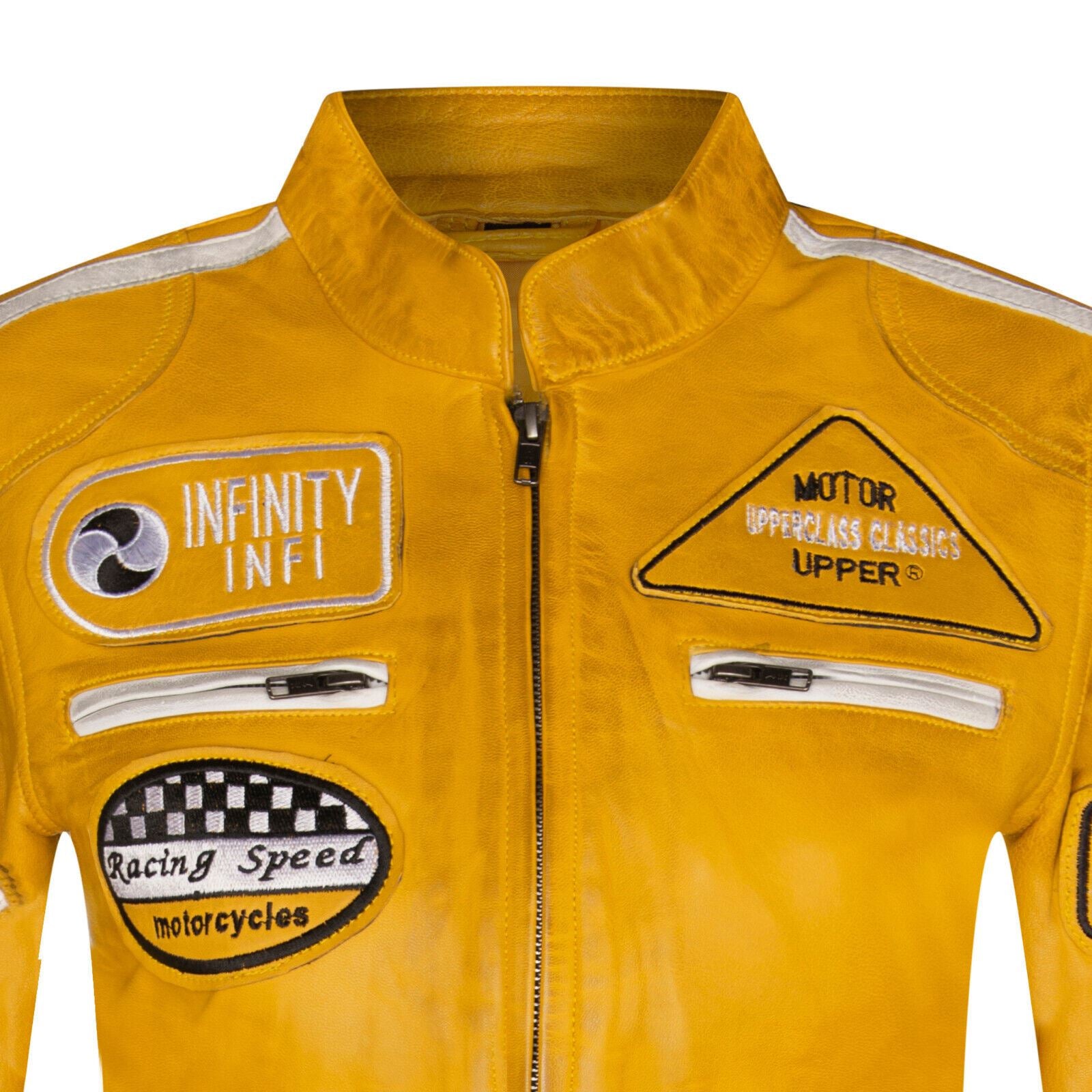 Womens Biker Racing Badges Leather Jacket-Eastleigh