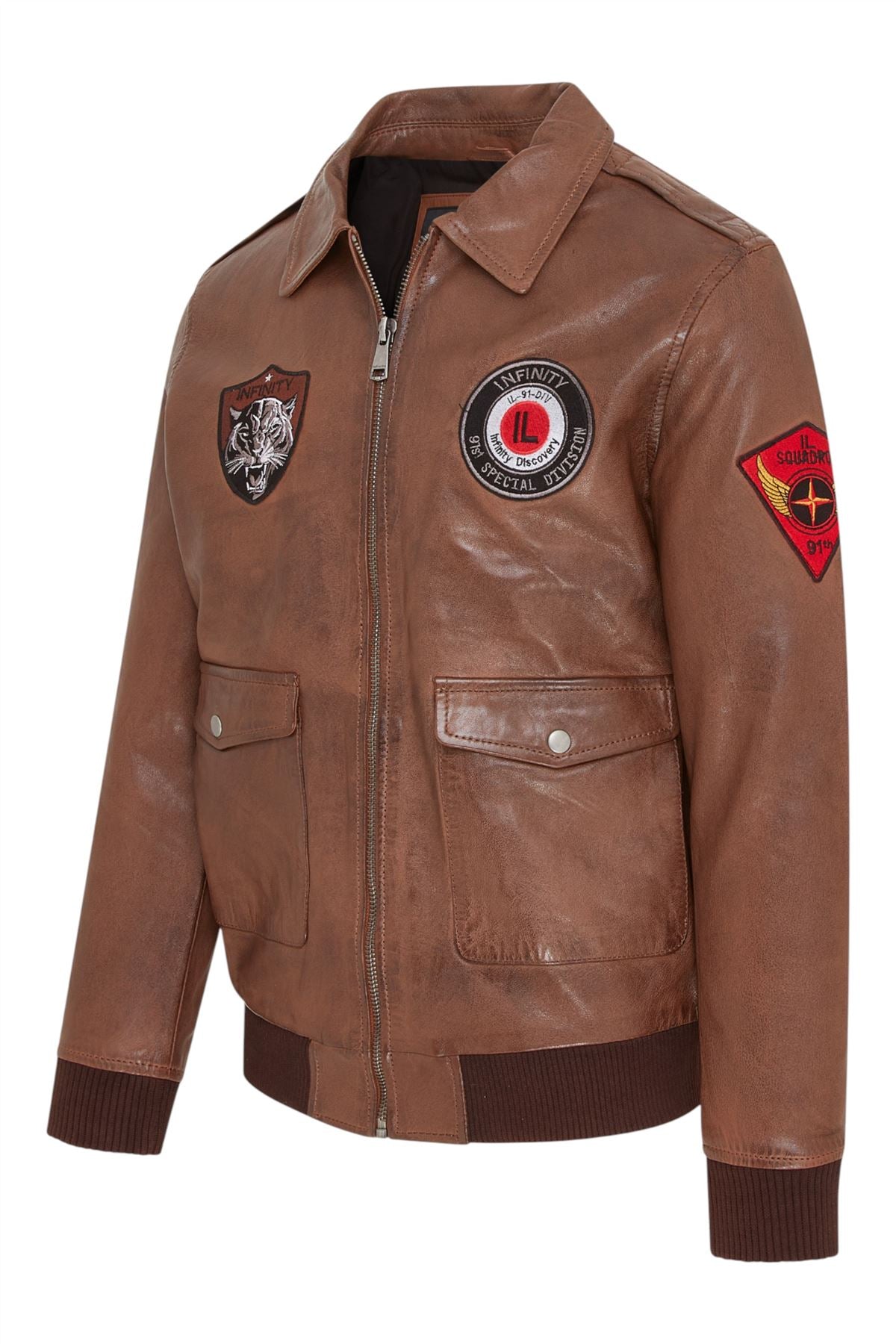 Men’s Leather Bomber G-1 Aviator Collar Jacket - Maverick