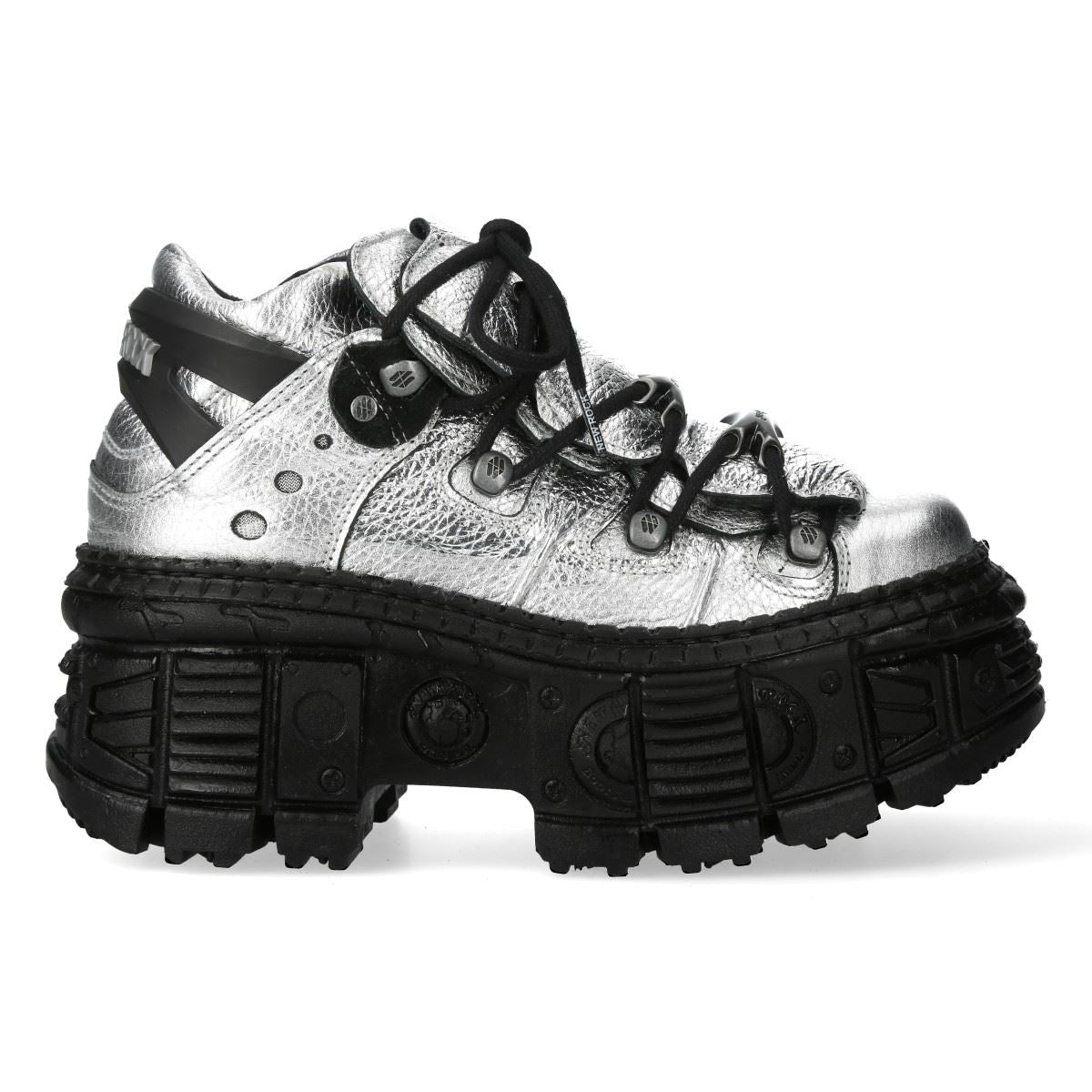 New Rock M-106WALL-C16 Metallic Silver Black Leather Gothic Ankle Boots