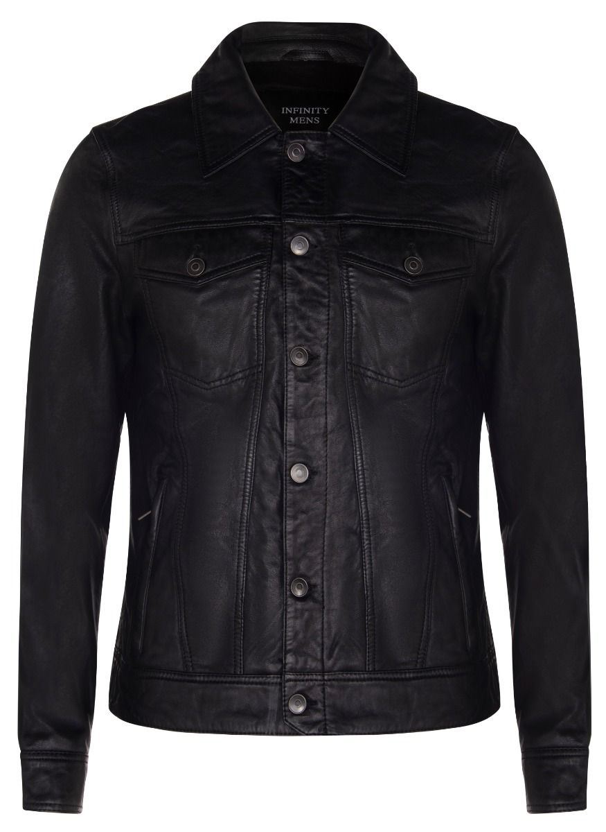 Mens Shirt Trucker Leather Jacket-Dagenham