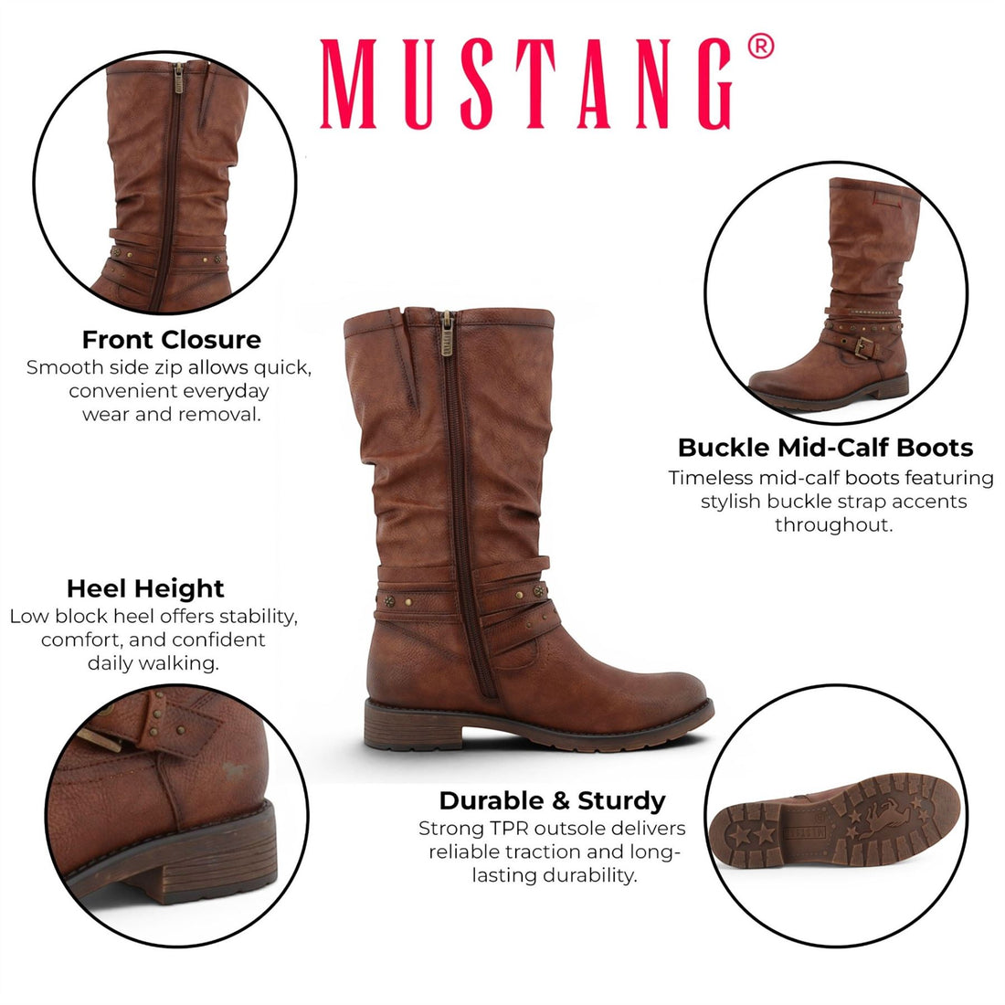 Womens Cognac Brown Faux Leather Mid-Calf Slouch Riding Boots - M0052003