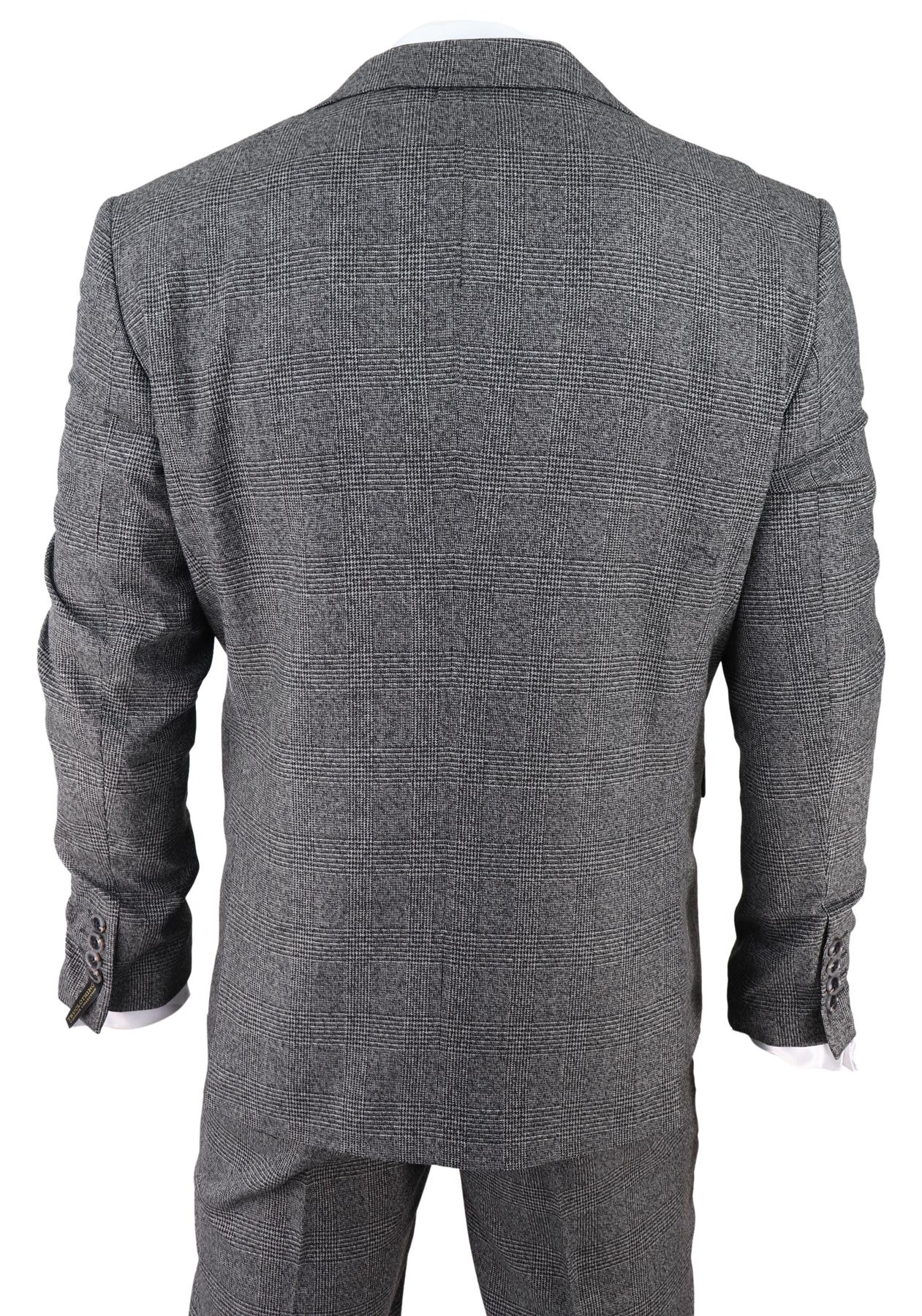 Mens Grey 3 Piece Suit Prince of Wales Check Classic Tailored Fit Wedding Suit