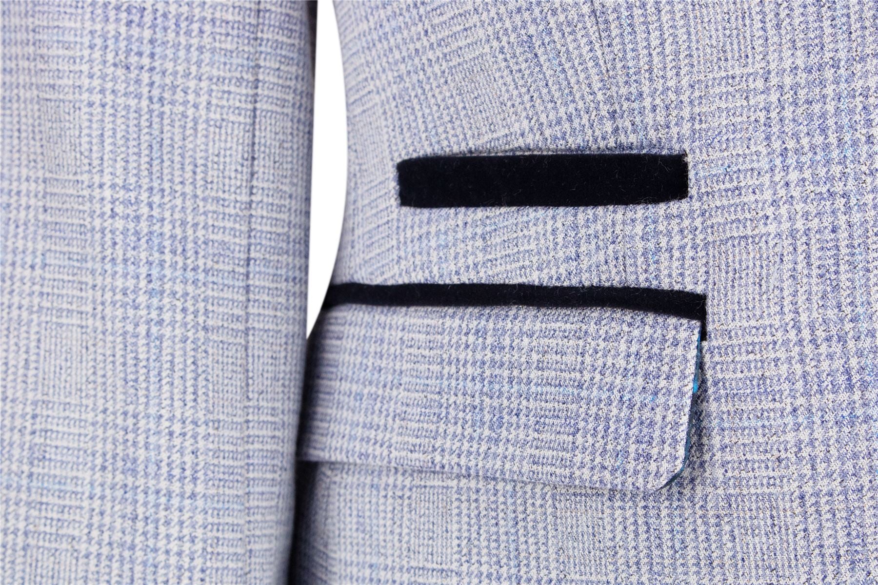 Womens Blue Check Blazer Wool Blend Herringbone Tweed