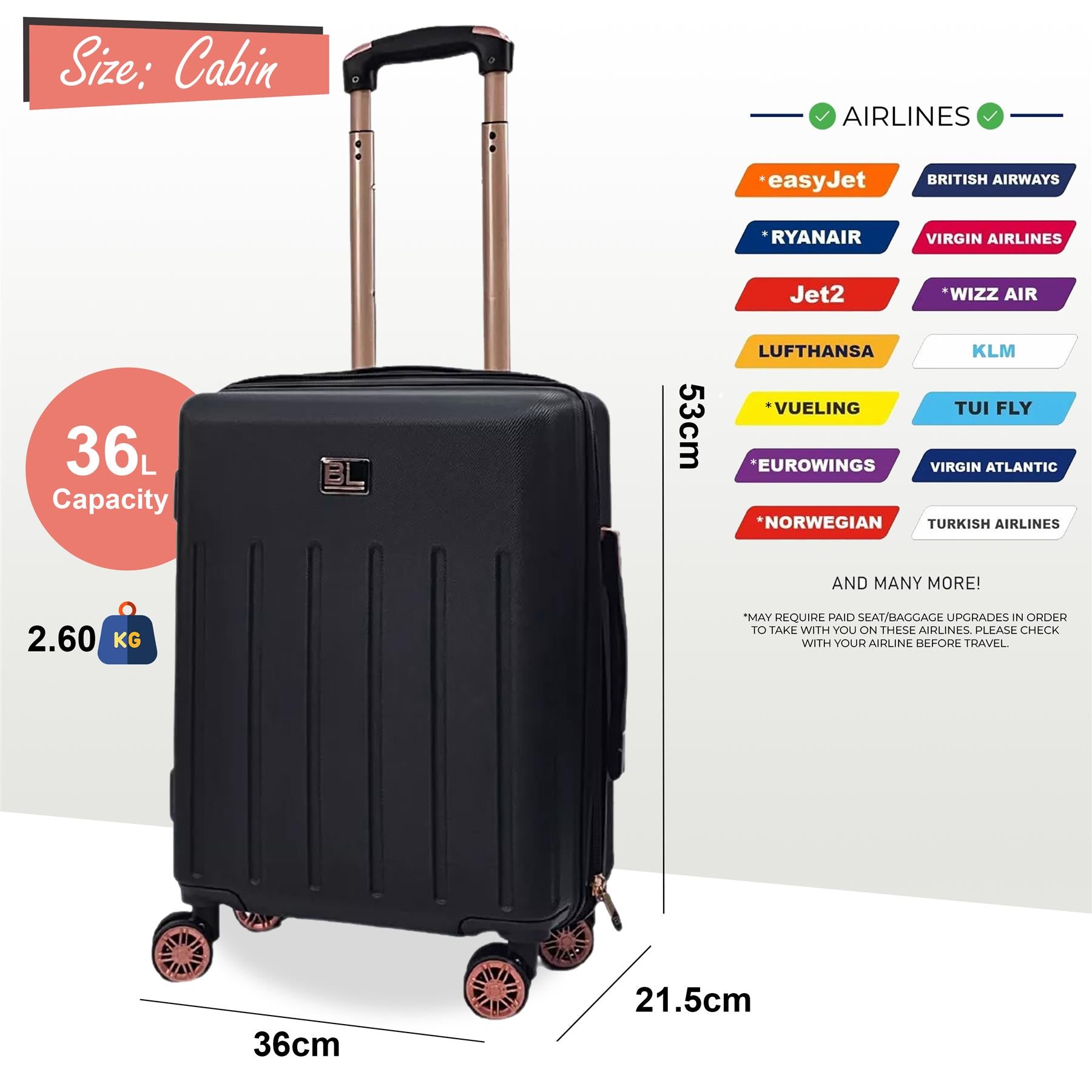 Lightweight Black Hard Shell ABS Suitcase Set Luggage Travel Cabin Case Bags