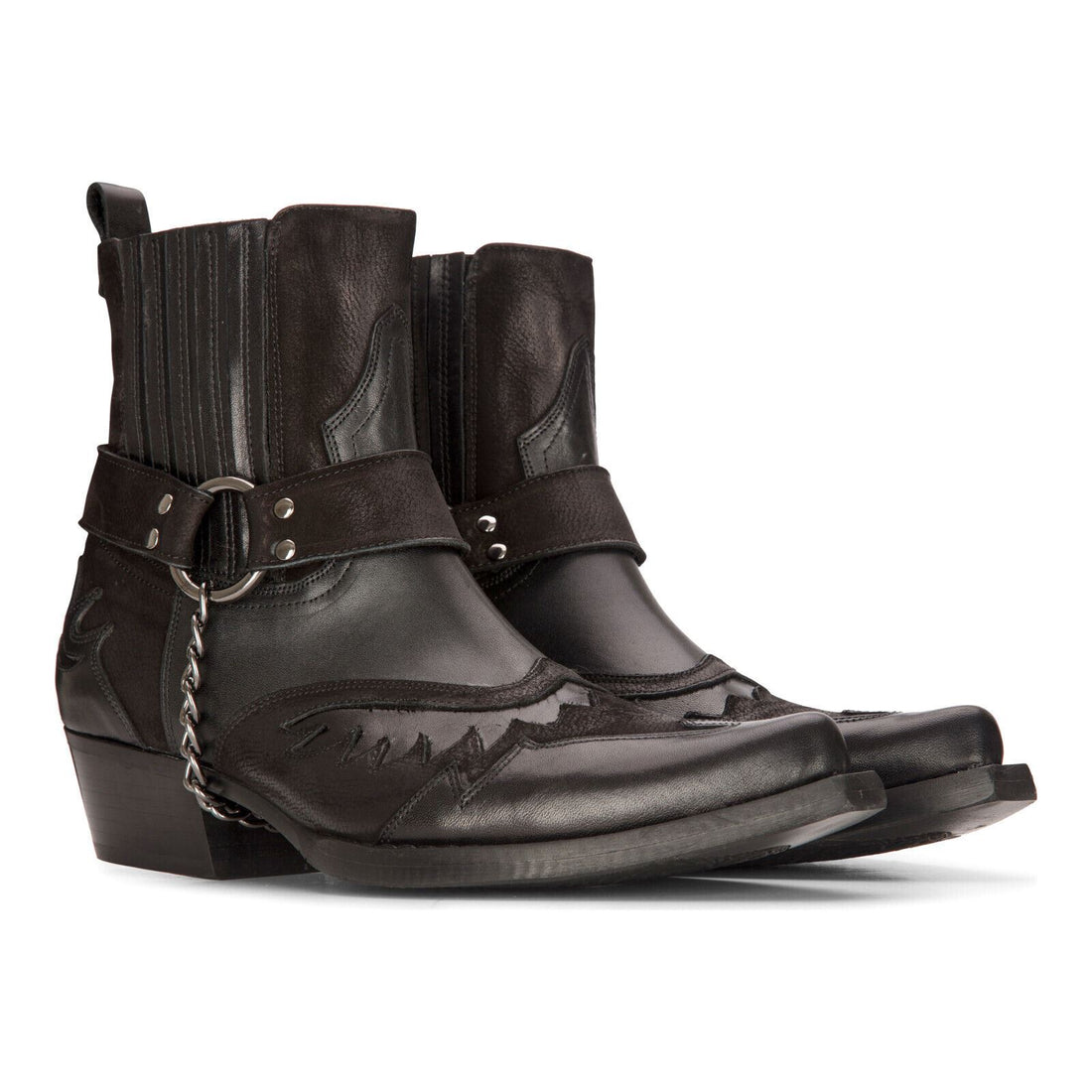 Mens Leather Cowboy Ankle Boots Black Brown Cuban Biker Winklepicker Western - Upperclass Fashions 