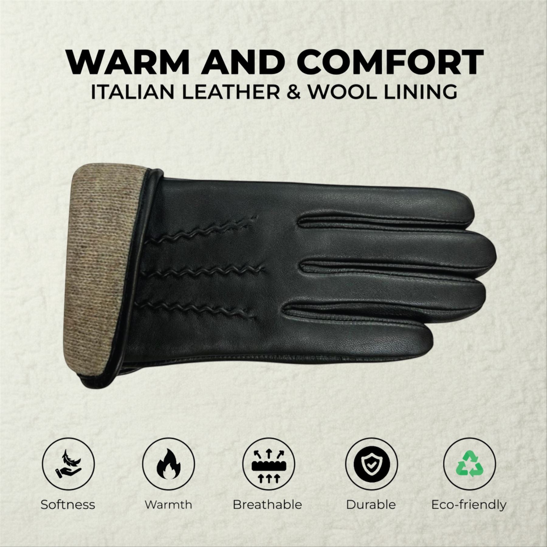 Womens Italian Leather Winter Stitch Line Design Soft Wool Lining Gloves