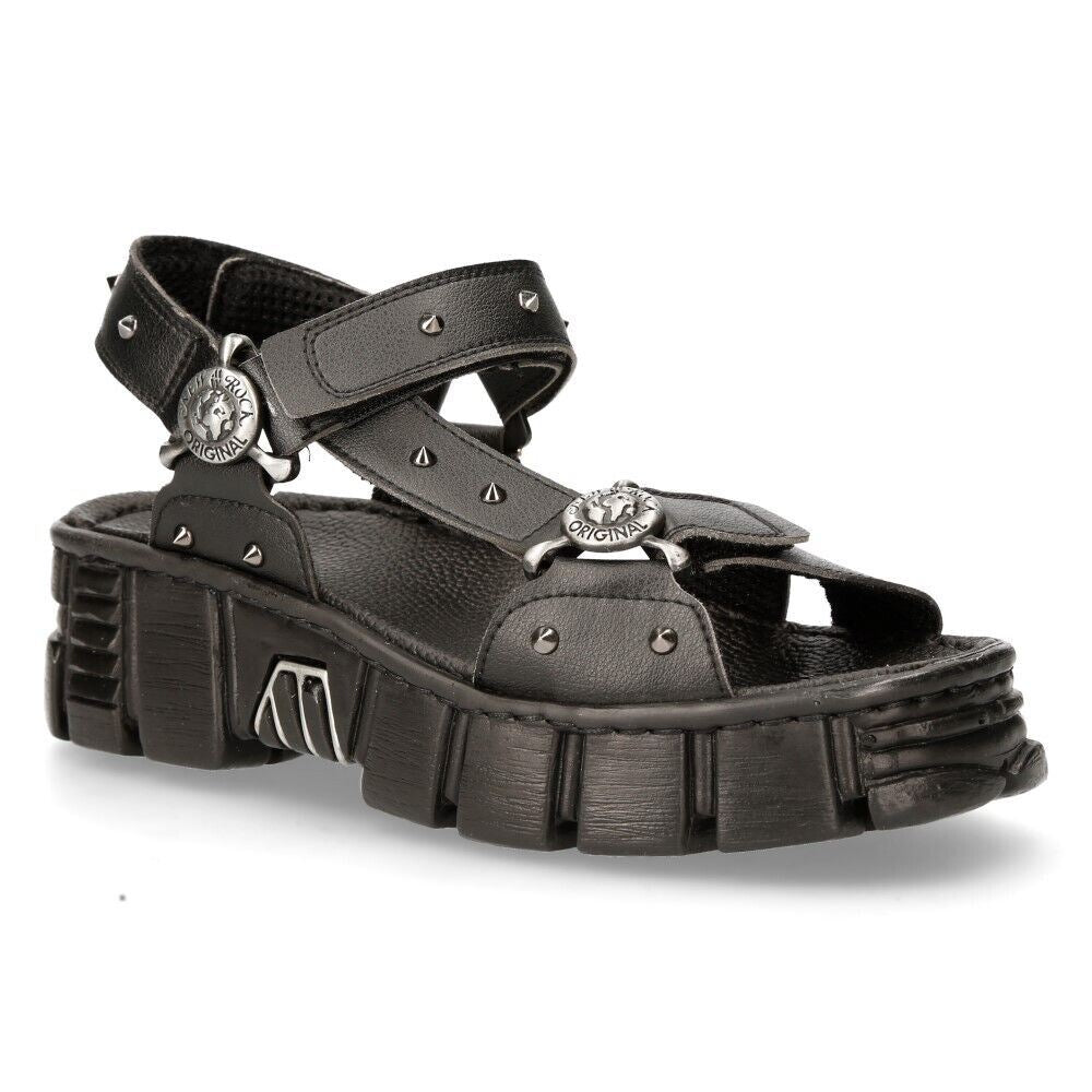 New Rock Black VEGAN Leather Sandals-BIOS120-V1