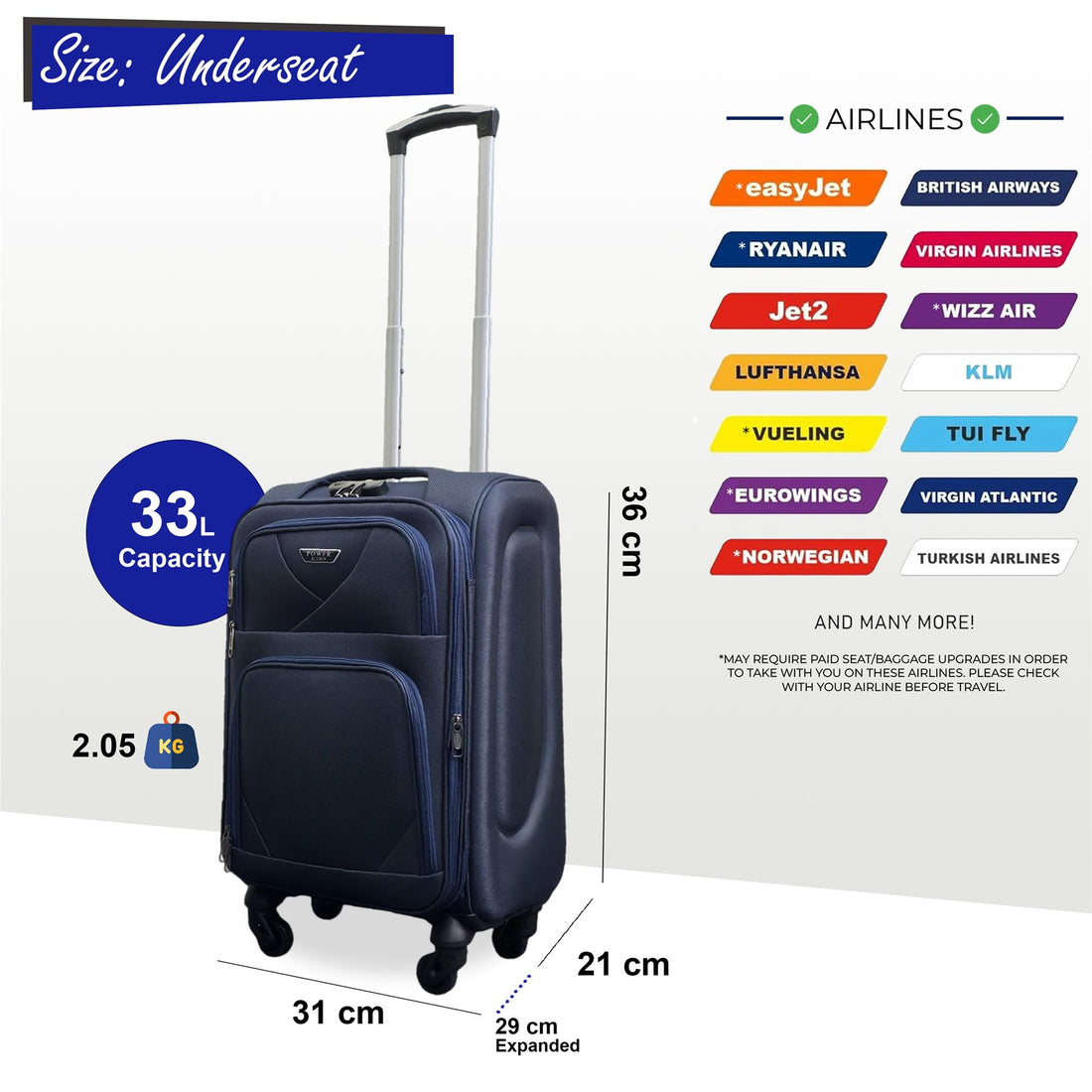 Nagoya Unserseat Soft Shell Suitcase in Navy