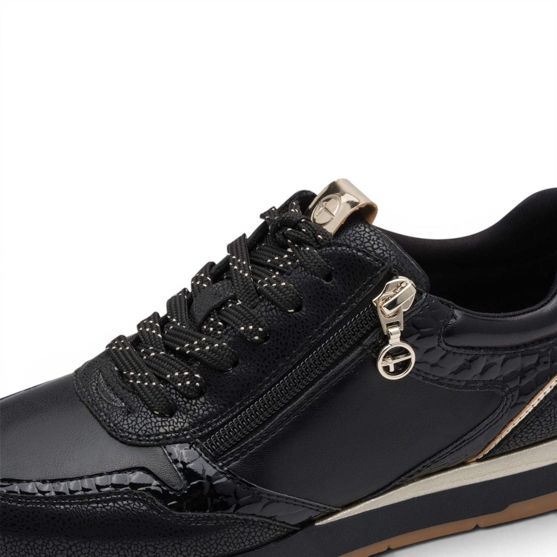 Tamaris Womens Black Faux Leather Fashion Lace Up Sneakers - 23613-46