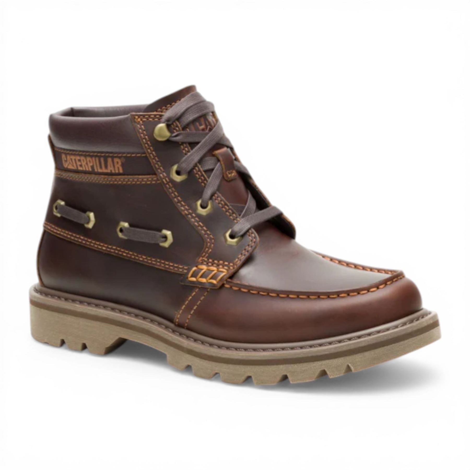 CAT (Caterpillar) Mens Tan Brown Leather Hiking Ankle Boots - Colorado Boat-Mid
