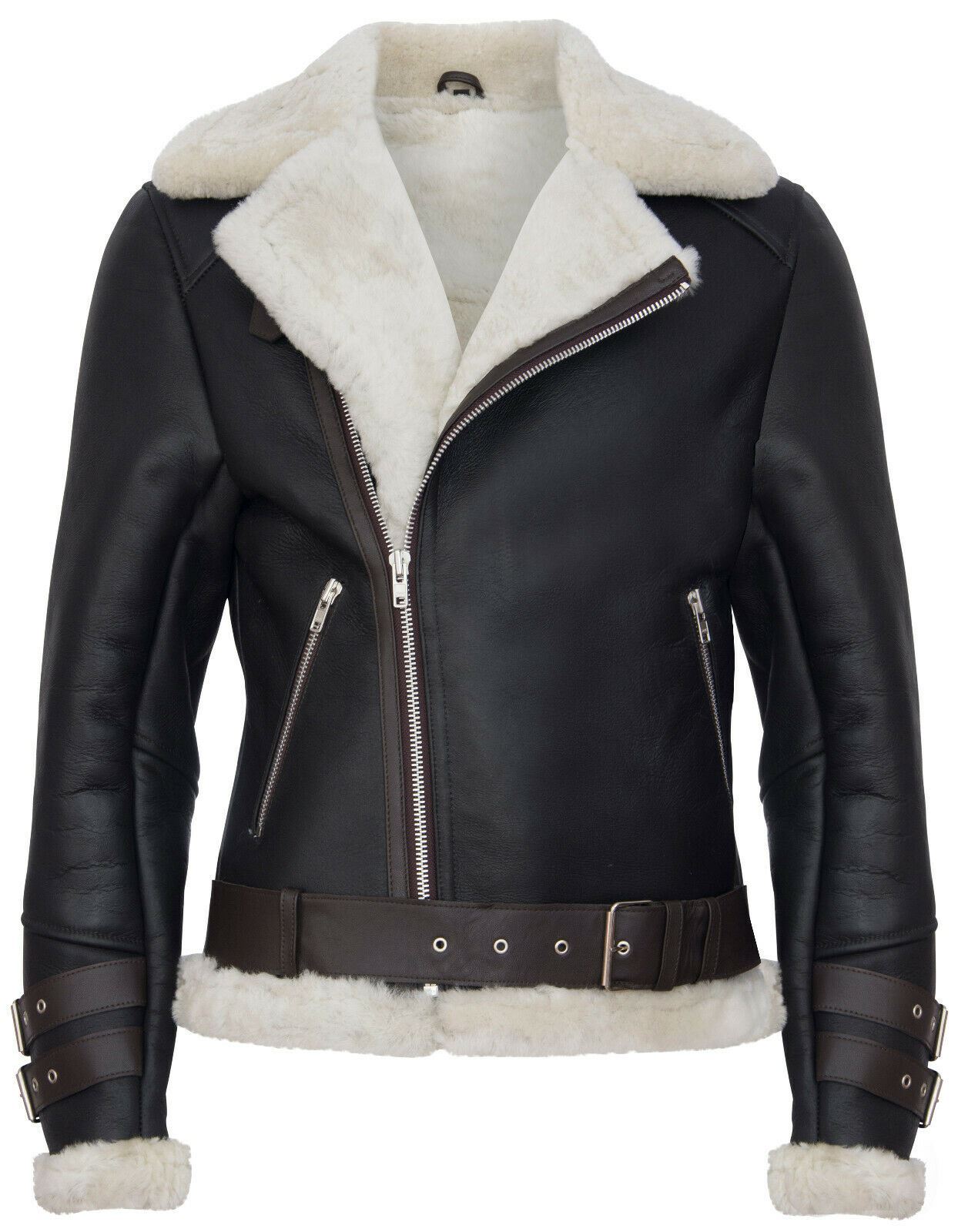 Mens Winter Sheepskin Leather Biker Jacket-Hayle