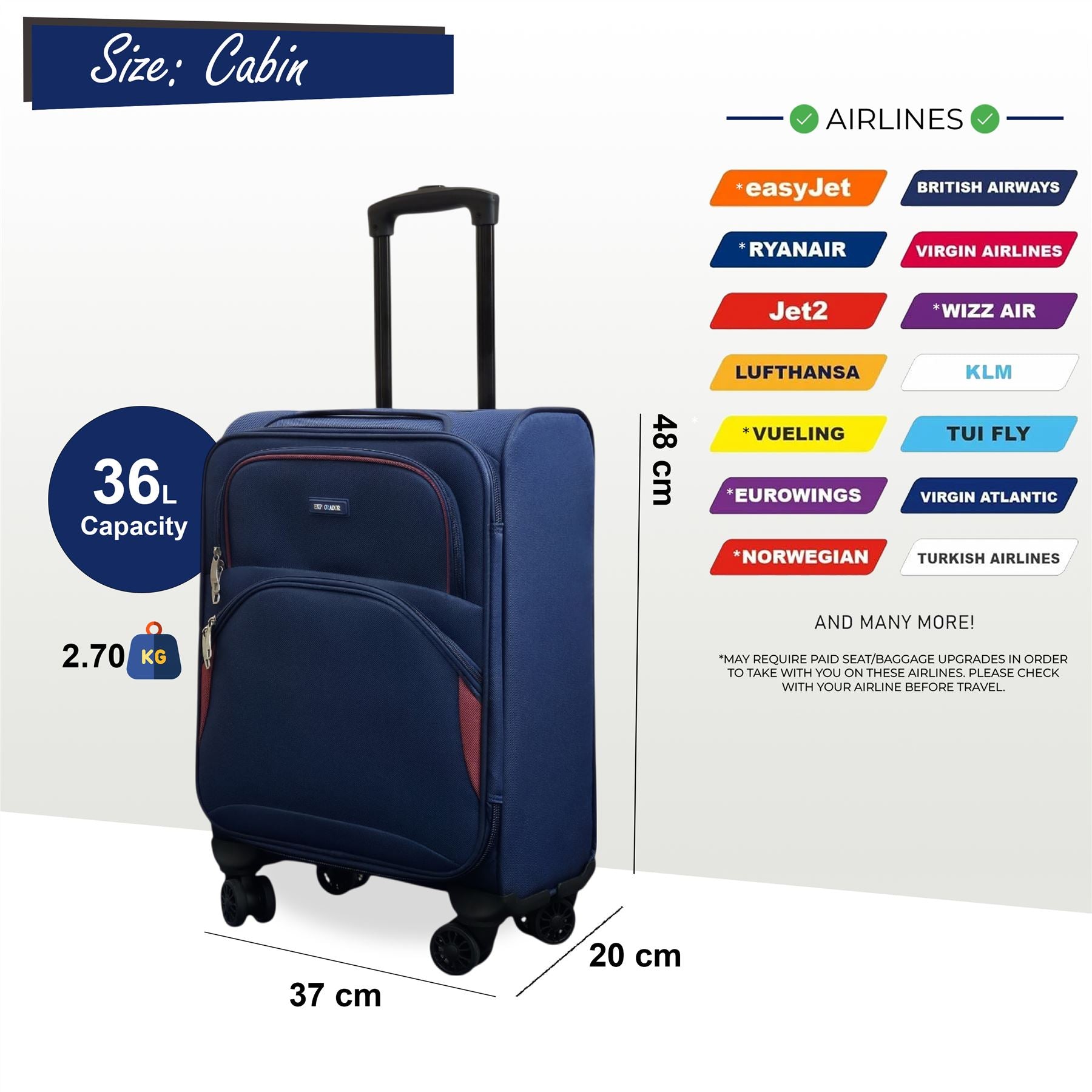 Gosford Cabin Soft Shell Suitcase in Navy Blue