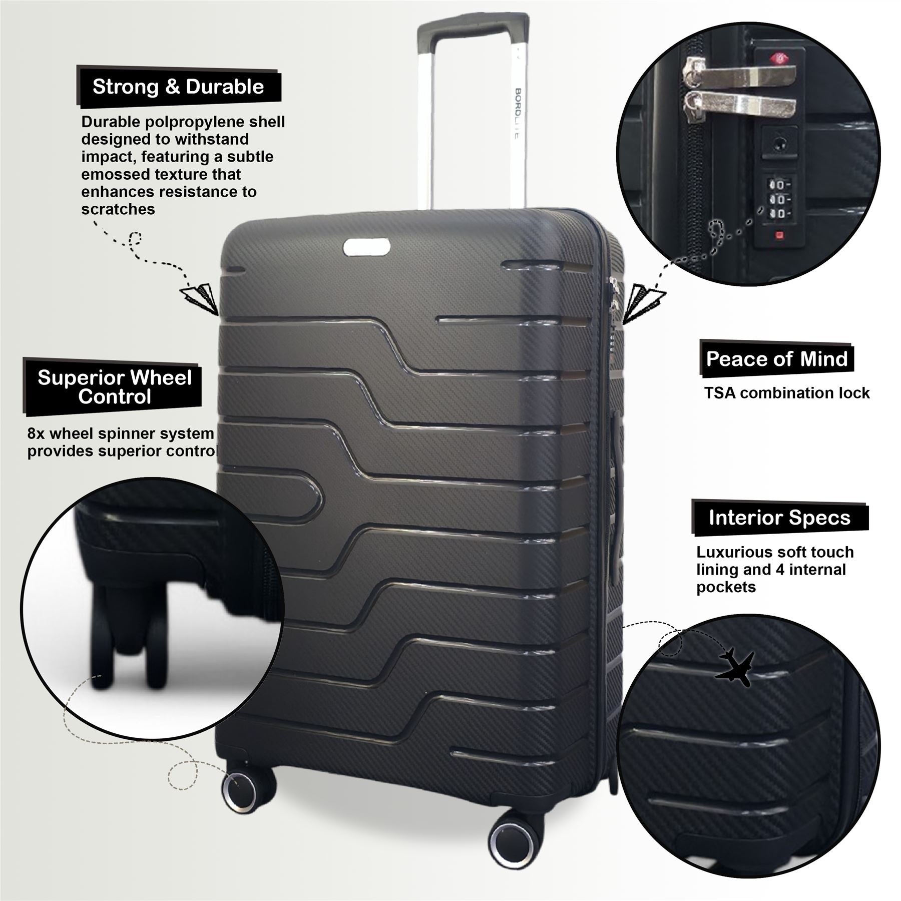 Kariya Set of 3 Hard Shell Suitcase in Black